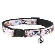 Cat Collar Breakaway with Bell - Sleeping Beauty Aurora Castle and Fairy Godmothers Pose with Script and Flowers White Pinks - NARROW Fits 8.5-12" Breakaway Cat Collars Disney