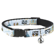 Cat Collar Breakaway with Bell - Cinderella Pumpkin Coach and Mice Pose with Script White Blues - NARROW Fits 8.5-12" Breakaway Cat Collars Disney