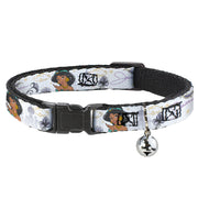 Cat Collar Breakaway with Bell - Aladdin Jasmine Palace Pose with Script and Flowers White Purples - NARROW Fits 8.5-12" Breakaway Cat Collars Disney