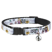 Cat Collar Breakaway with Bell - Rapunzel Castle and Pascual Pose with Script and Flowers White Purples Breakaway Cat Collars Disney