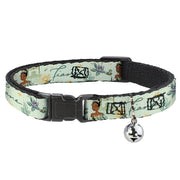 Cat Collar Breakaway with Bell - The Princess and the Frog Tiana Palace Pose with Script and Flowers Greens - NARROW Fits 8.5-12" Breakaway Cat Collars Disney