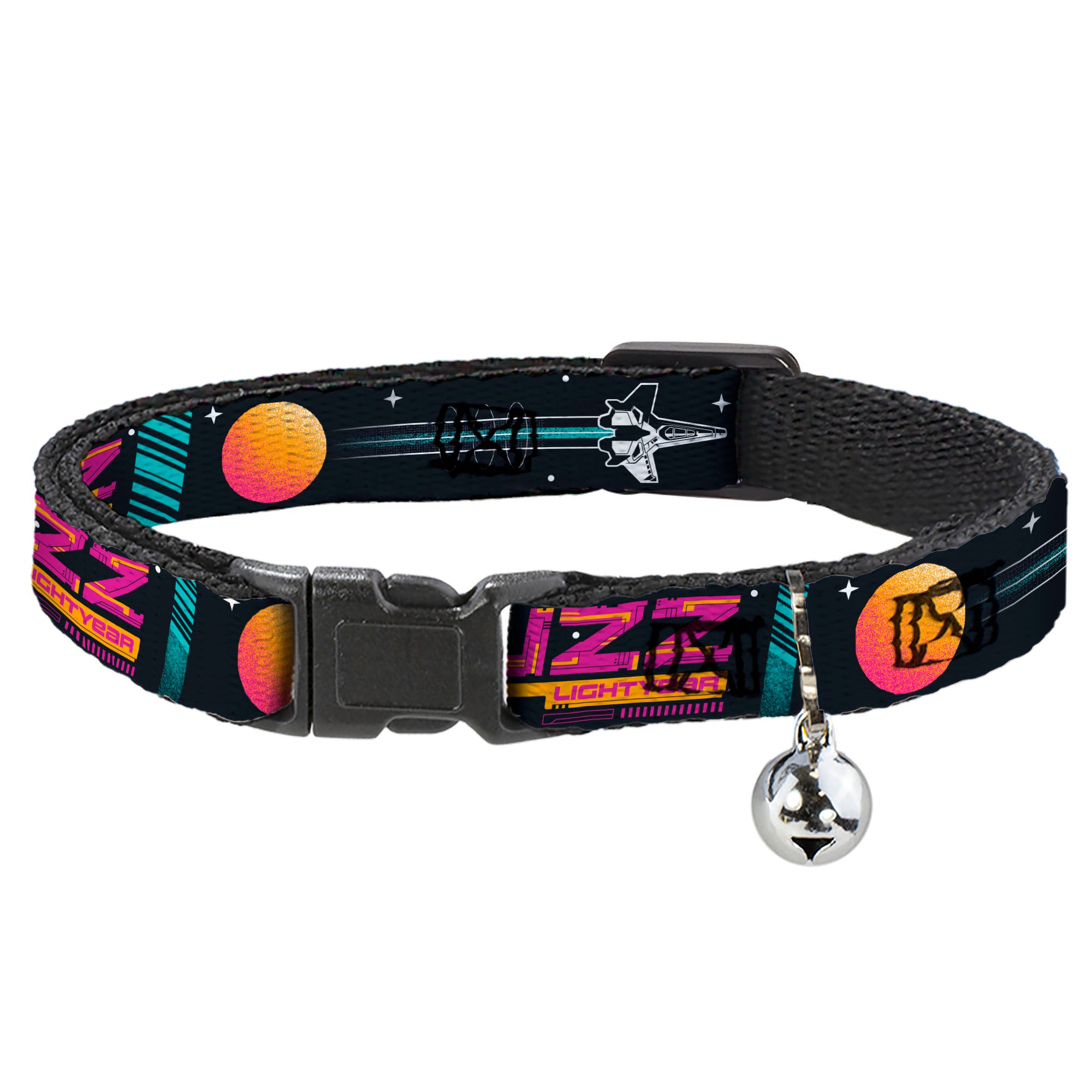 Cat Collar Breakaway with Bell - BUZZ LIGHTYEAR Hyper Speed Spaceship Black Multi Color Breakaway Cat Collars Disney