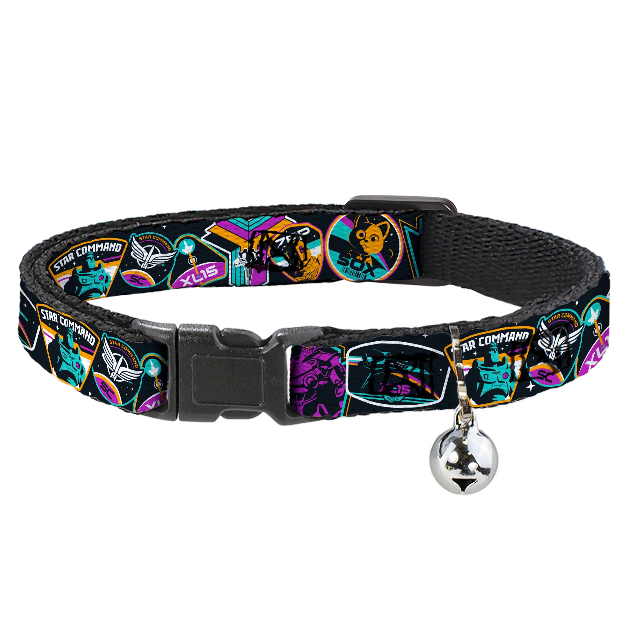 Cat Collar Breakaway with Bell - Lightyear Mission Patches Collage Black Multi Color Breakaway Cat Collars Disney