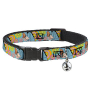 Cat Collar Breakaway with Bell - Winnie the Pooh Eeyore Butterfly Pose Floral Collage Blue Pinks Yellows Breakaway Cat Collars Disney