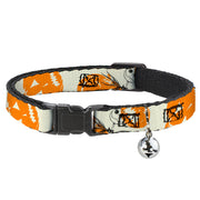 Cat Collar Breakaway with Bell - The Nightmare Before Christmas Jack Pose and Pumpkins Collage Ivory Orange Black Breakaway Cat Collars Disney
