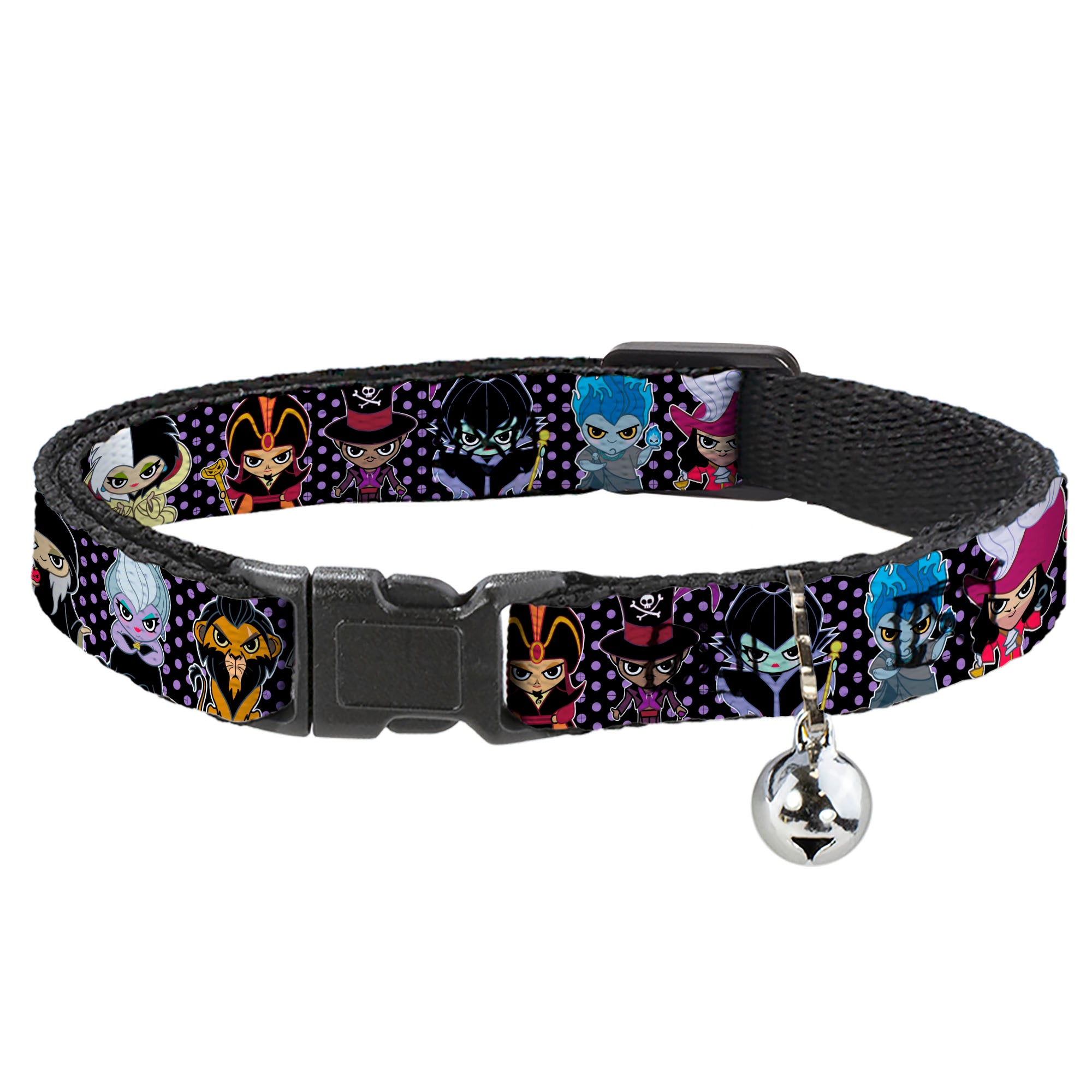 Cat Collar Breakaway with Bell - Disney 11-Sweet Chibi Villain Poses Polka Dot Black Lavender Breakaway Cat Collars Disney