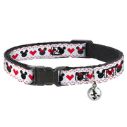 Cat Collar Breakaway with Bell - Disney Holiday Mickey and Minnie Mouse Heart Sweater Stitch White Red Black Breakaway Cat Collars Disney