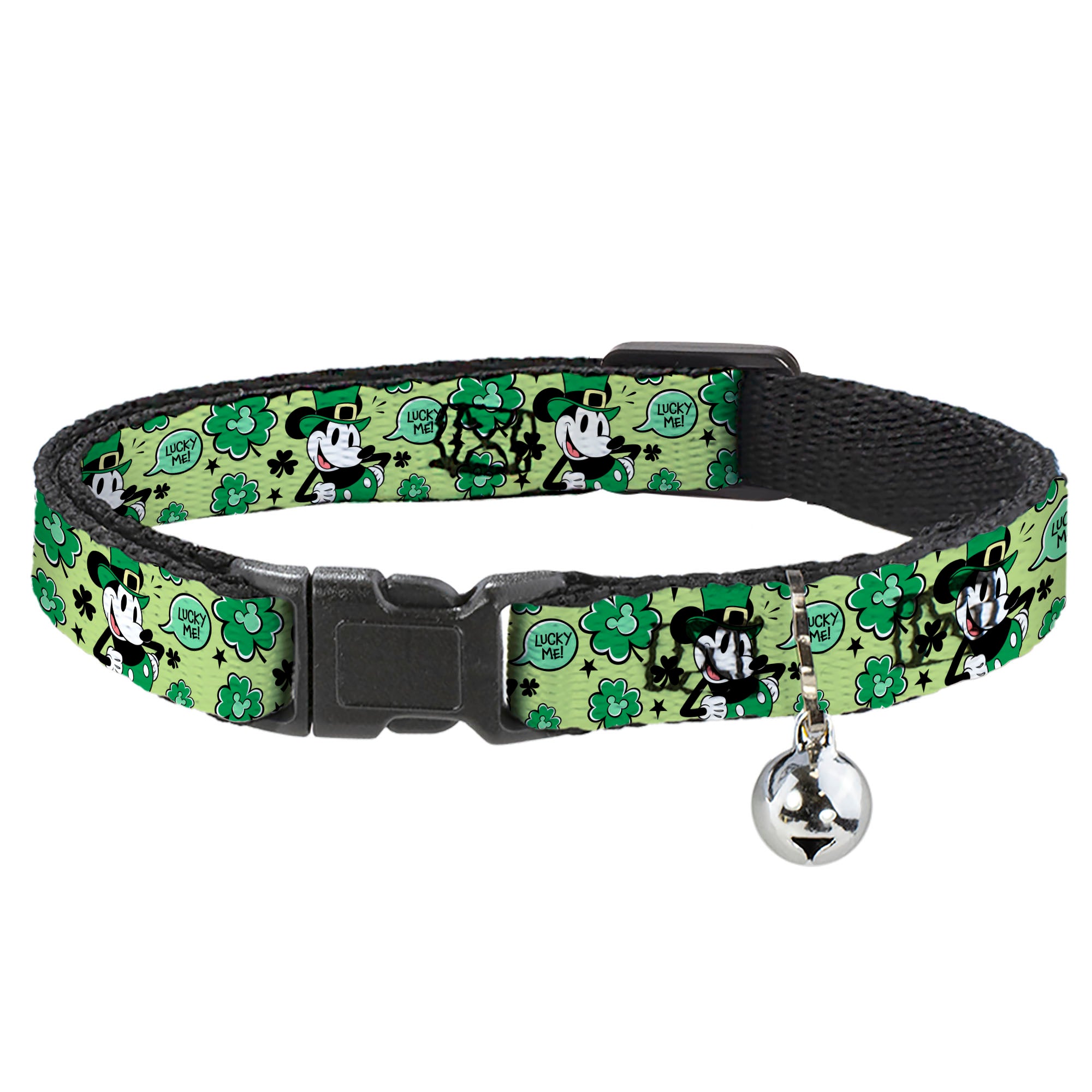 Cat Collar Breakaway with Bell - Mickey Mouse St. Patrick's Day LUCKY ME Leprechaun Pose and Shamrocks Greens Breakaway Cat Collars Disney