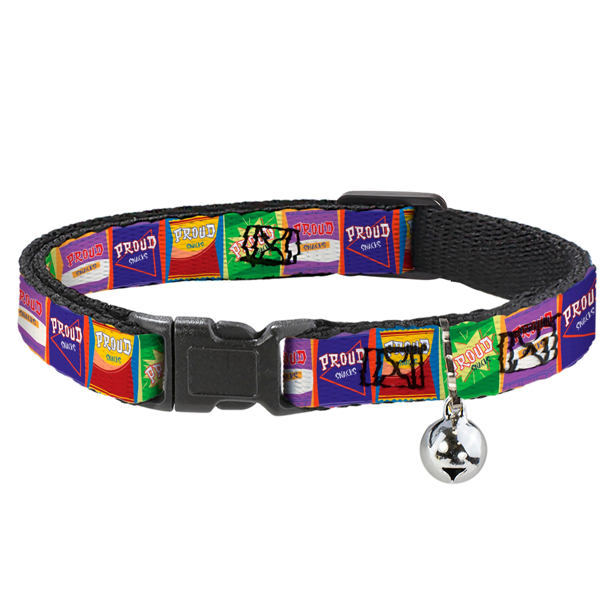 Breakaway Cat Collar with Bell - The Proud Family PROUD SNACKS Logo Blocks Multi Color Breakaway Cat Collars Disney