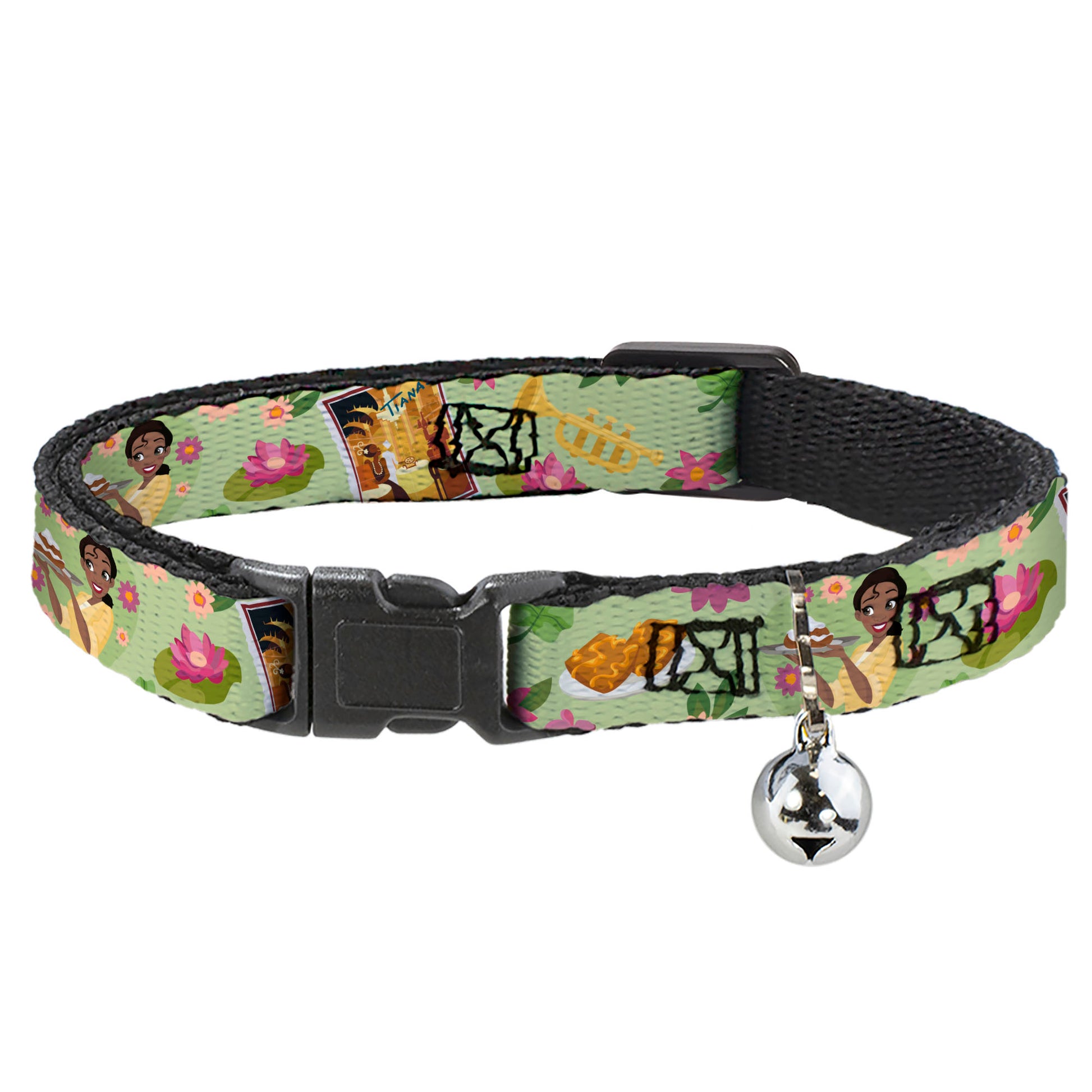 Cat Collar Breakaway with Bell - The Princess and the Frog Tiana's Place Collage Greens Pinks Breakaway Cat Collars Disney