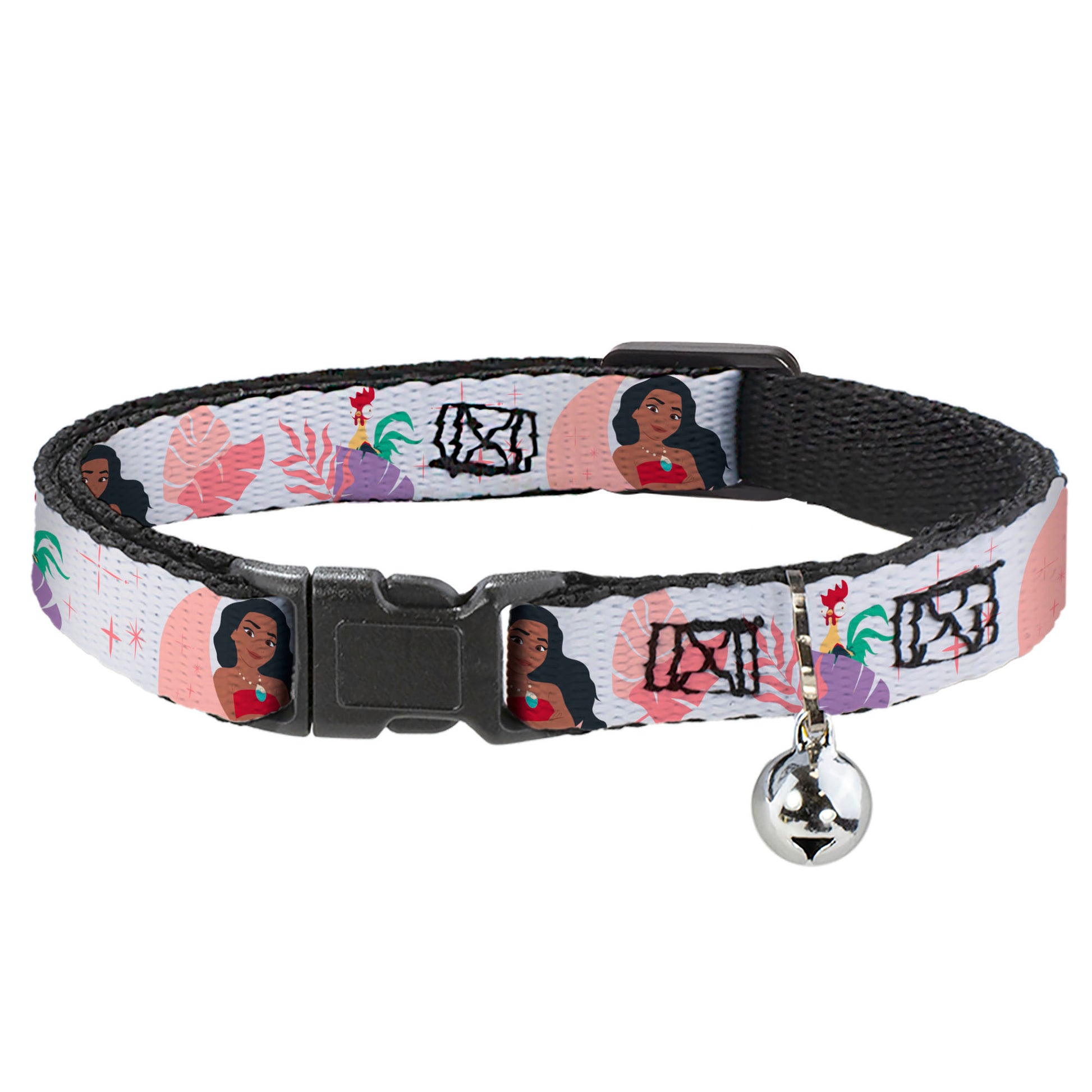 Breakaway Cat Collar with Bell - Moana and Hei Hei Poses with Flowers Beige/Orange Breakaway Cat Collars Disney