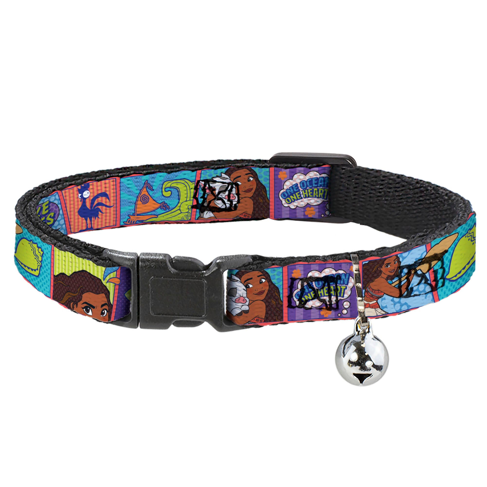 Breakaway Cat Collar with Bell - Moana MAKE WAVES Scene Blocks Blues/Orange Breakaway Cat Collars Disney