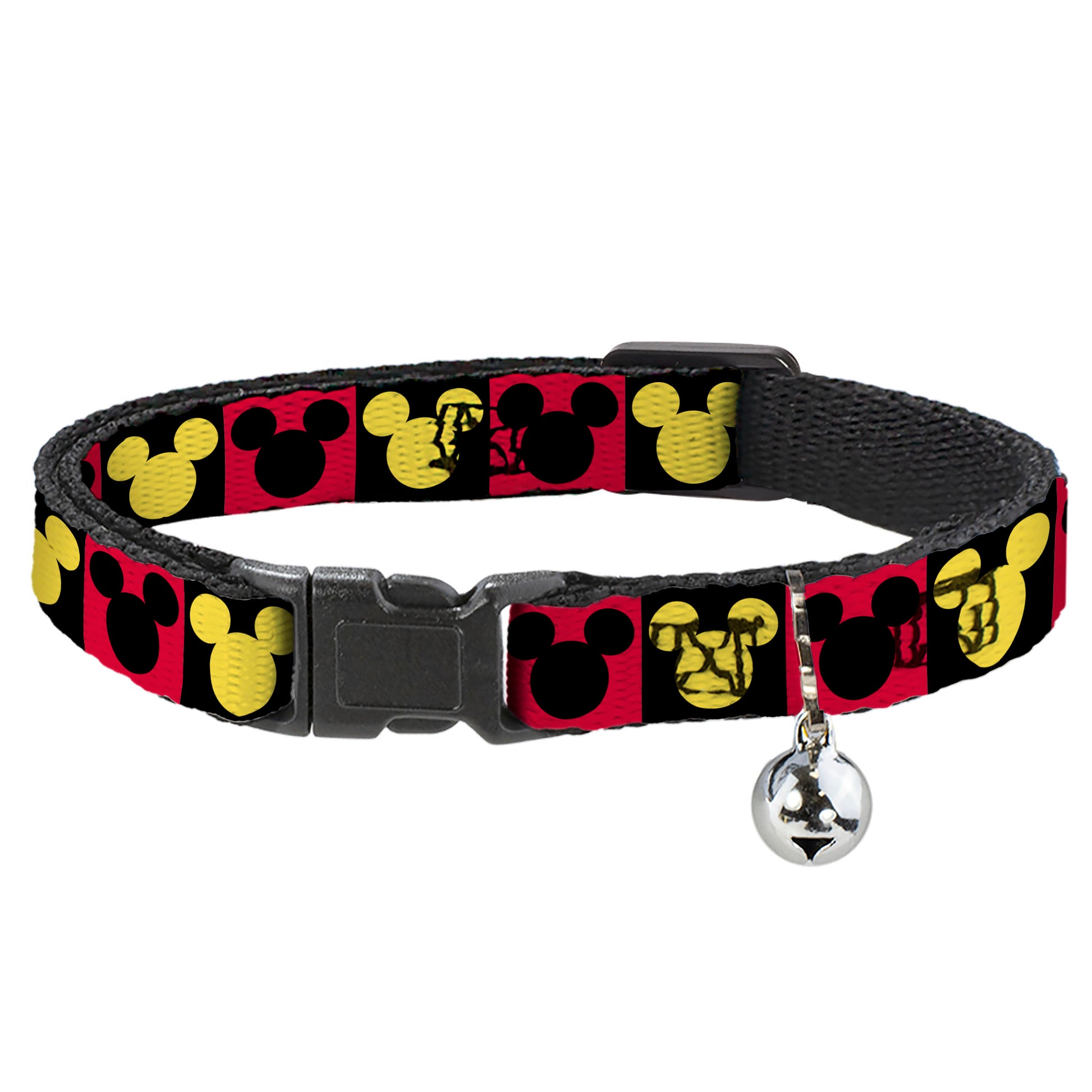 Breakaway Cat Collar with Bell - Mickey Mouse Ears Icon Blocks Red/Black/Yellow Breakaway Cat Collars Disney