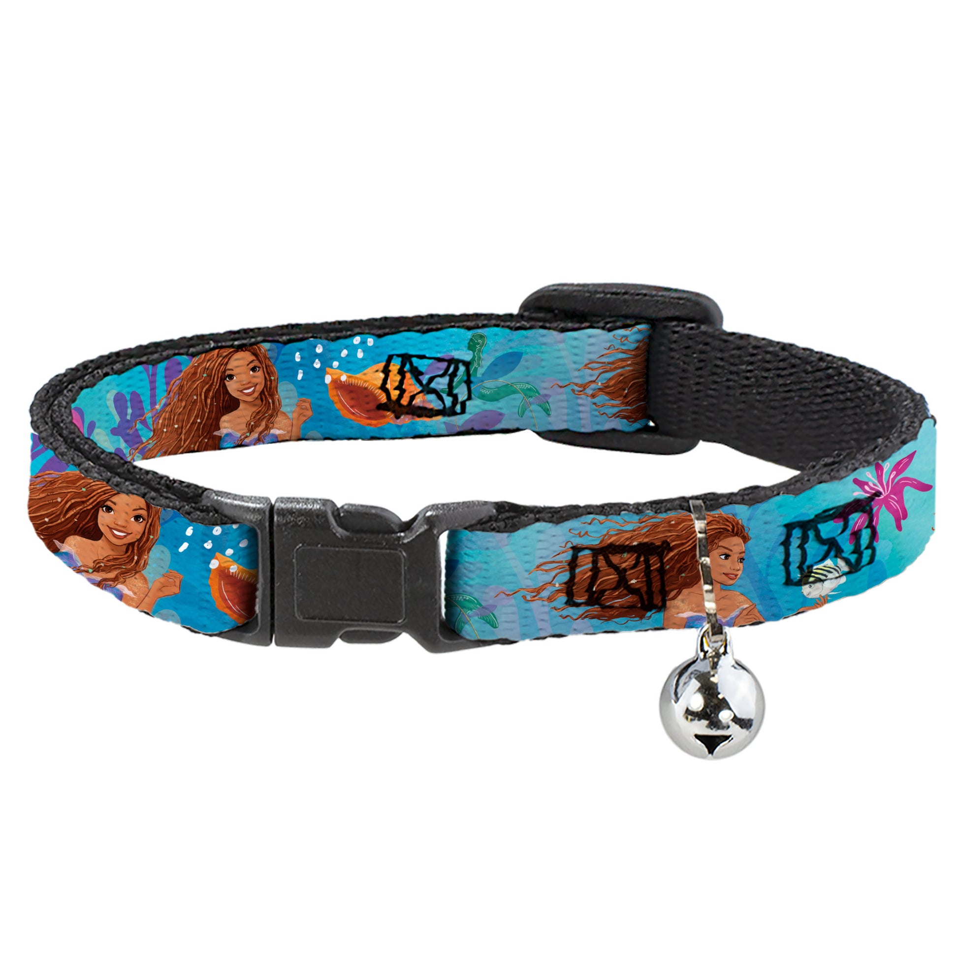 Breakaway Cat Collar with Bell - The Little Mermaid Live Action Ariel Under the Sea Poses Blues Breakaway Cat Collars Disney   