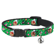 Breakaway Cat Collar with Bell - Elf Sweets Icons Scattered Stripe Greens Breakaway Cat Collars Warner Bros. Holiday Movies