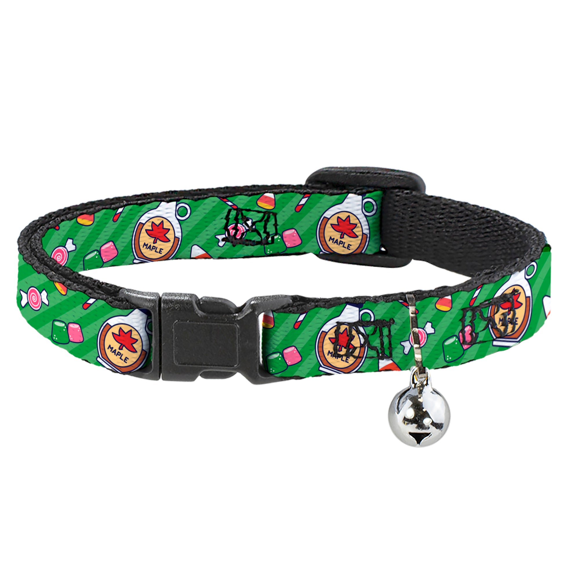Breakaway Cat Collar with Bell - Elf Sweets Icons Scattered Stripe Greens Breakaway Cat Collars Warner Bros. Holiday Movies
