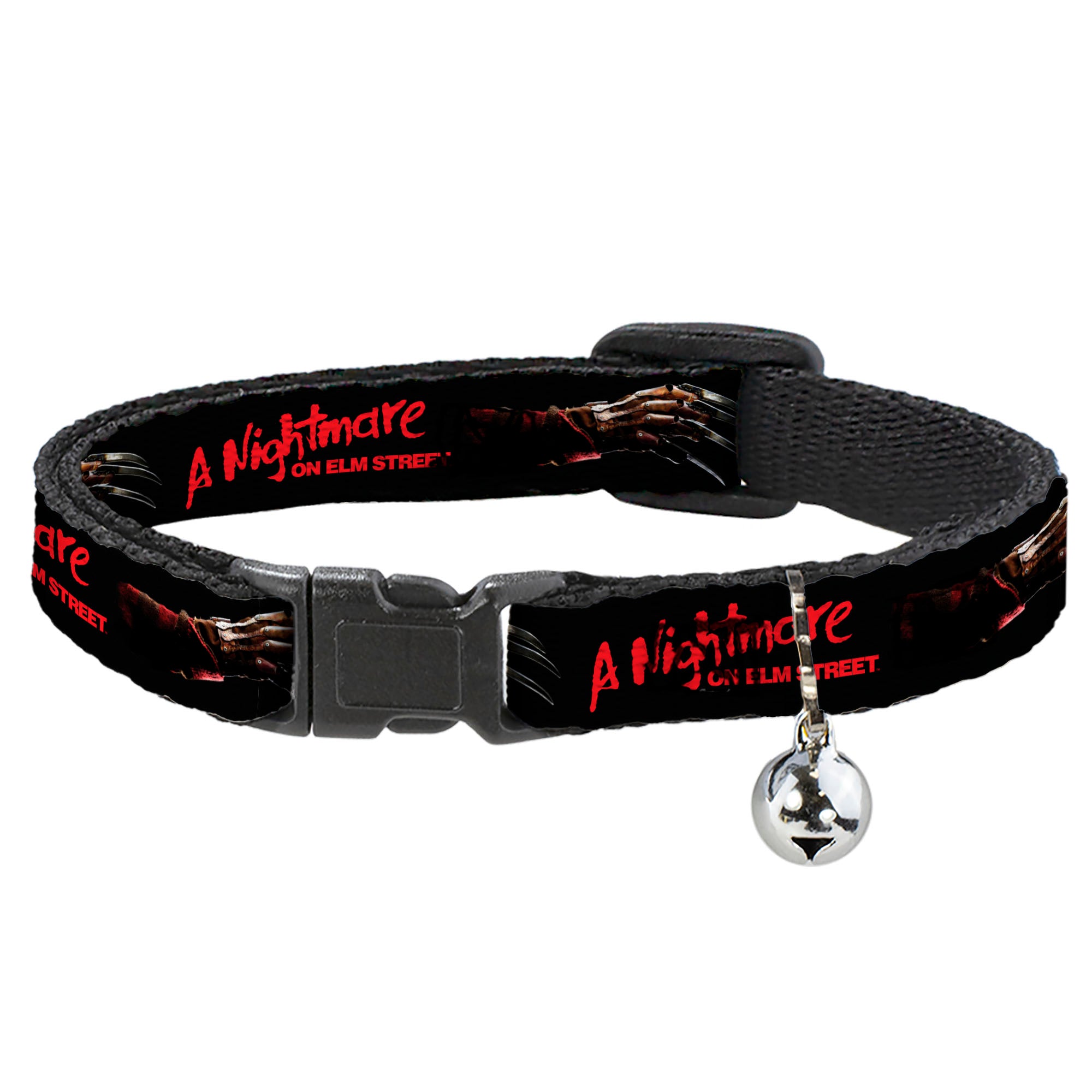 Breakaway Cat Collar with Bell - A NIGHTMARE ON ELM STREET Freddy's Blade Glove and Title Logo Black/Red Breakaway Cat Collars A Nightmare on Elm Street