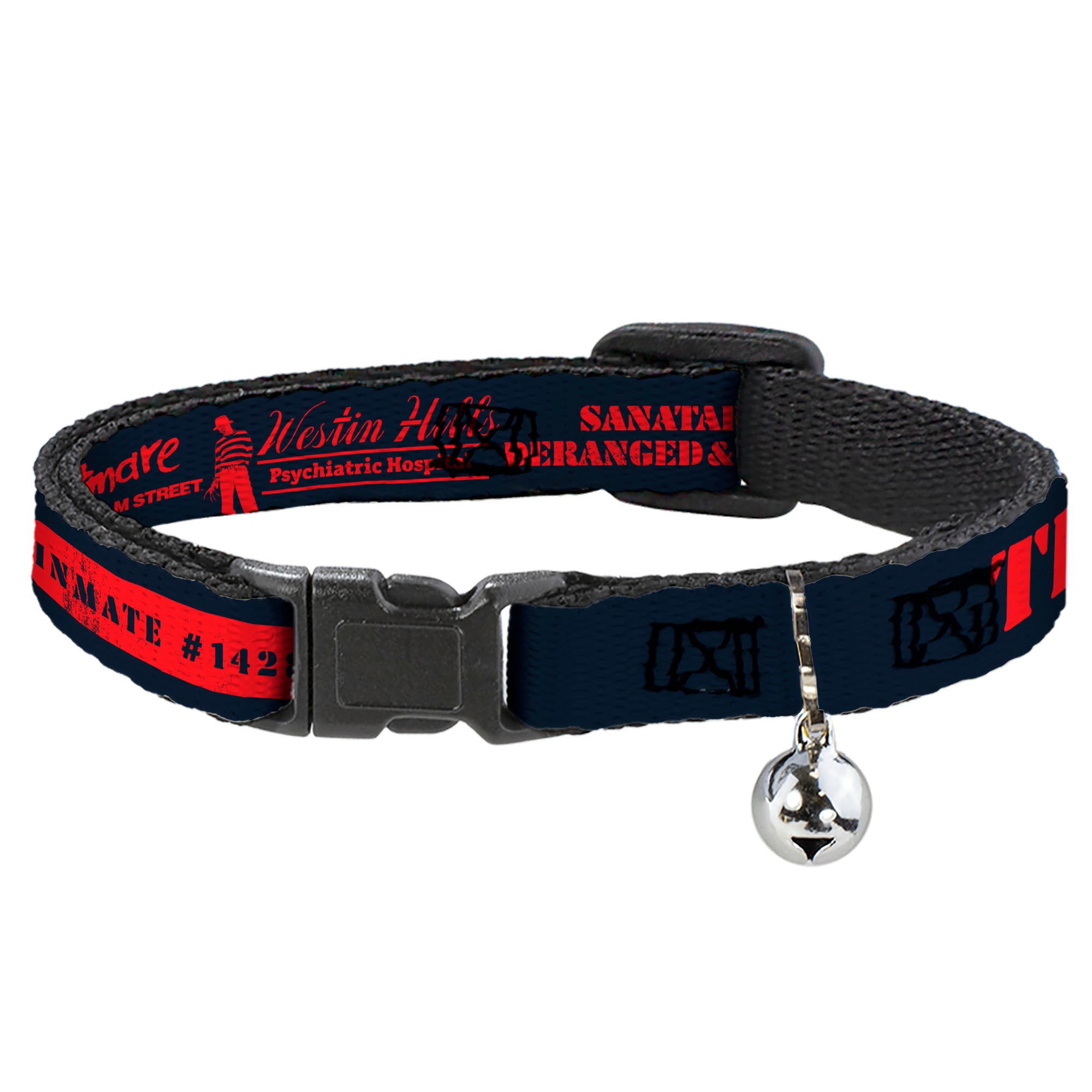 Breakaway Cat Collar with Bell - A Nightmare on Elm Street Asylum Icons Collage Black/Red Breakaway Cat Collars A Nightmare on Elm Street