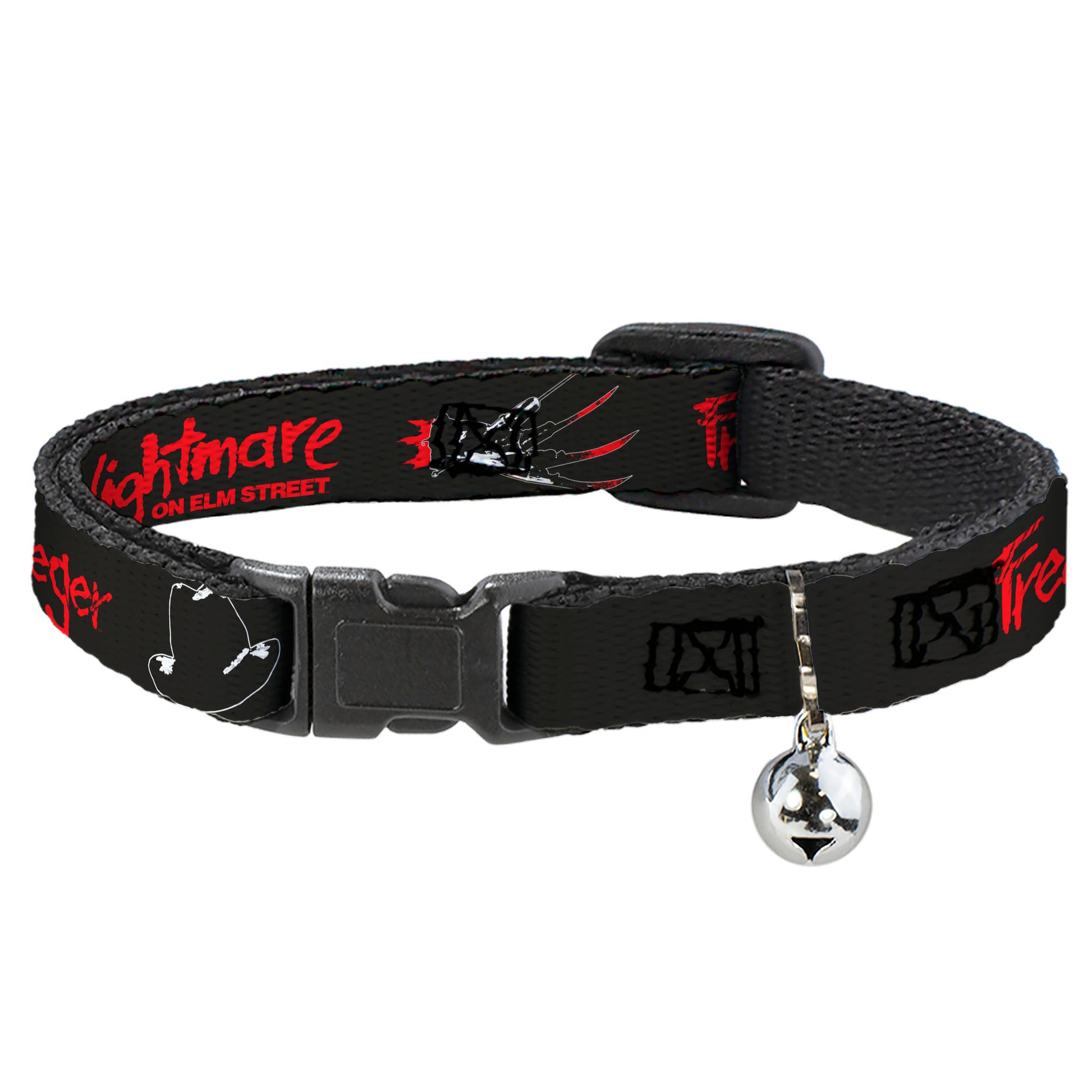 Breakaway Cat Collar with Bell - A NIGHTMARE ON ELM STREET Freddy Icons and Title Logo Black/Red/White Breakaway Cat Collars A Nightmare on Elm Street