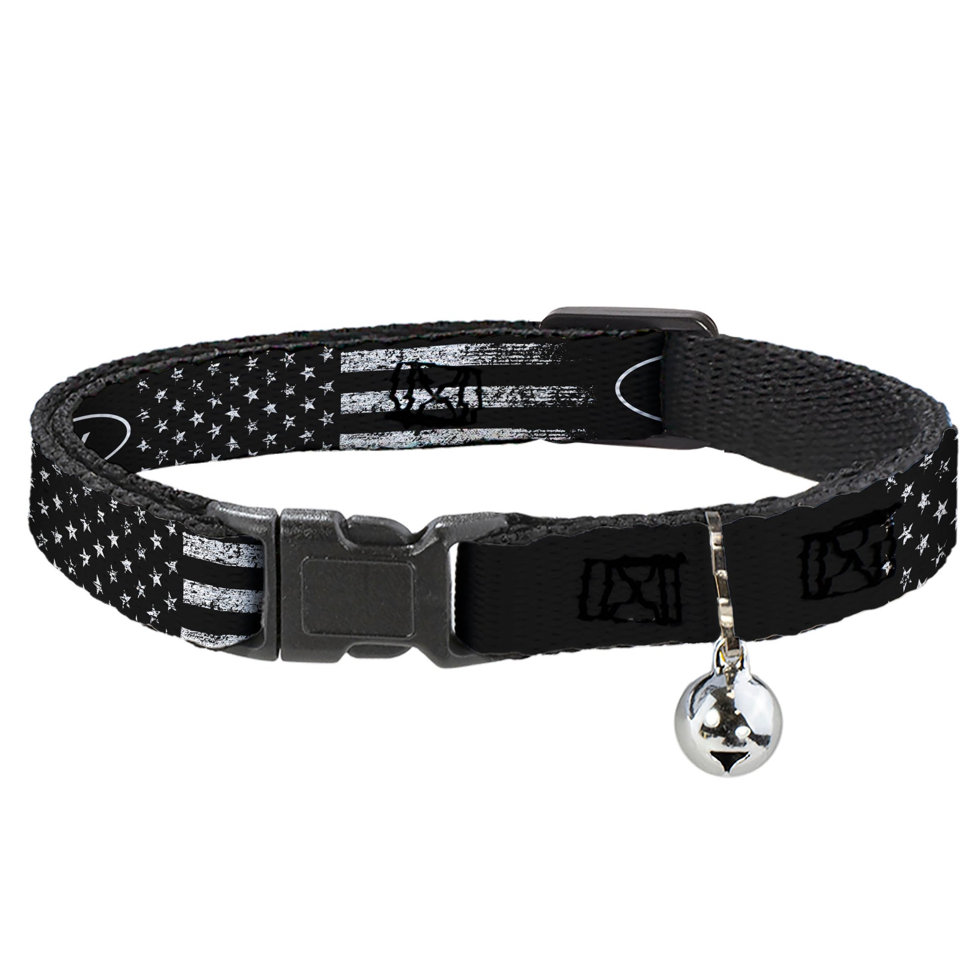 Breakaway Cat Collar with Bell - FORD Oval Americana Weathered Black/White Breakaway Cat Collars Ford