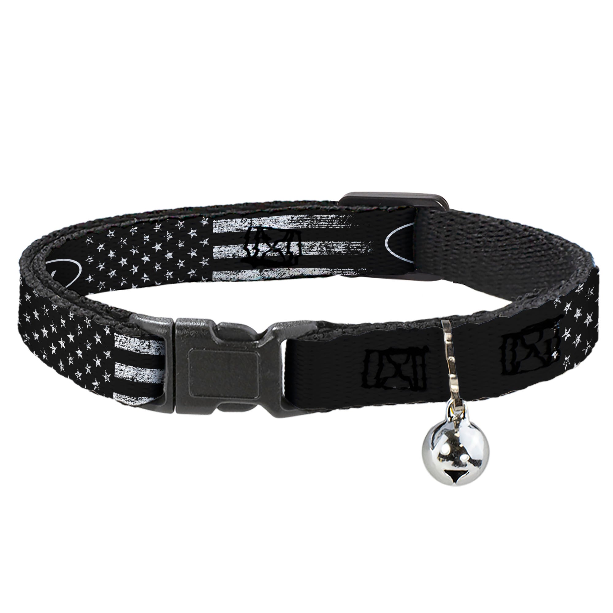 Breakaway Cat Collar with Bell - FORD Oval Americana Weathered Black/White Breakaway Cat Collars Ford