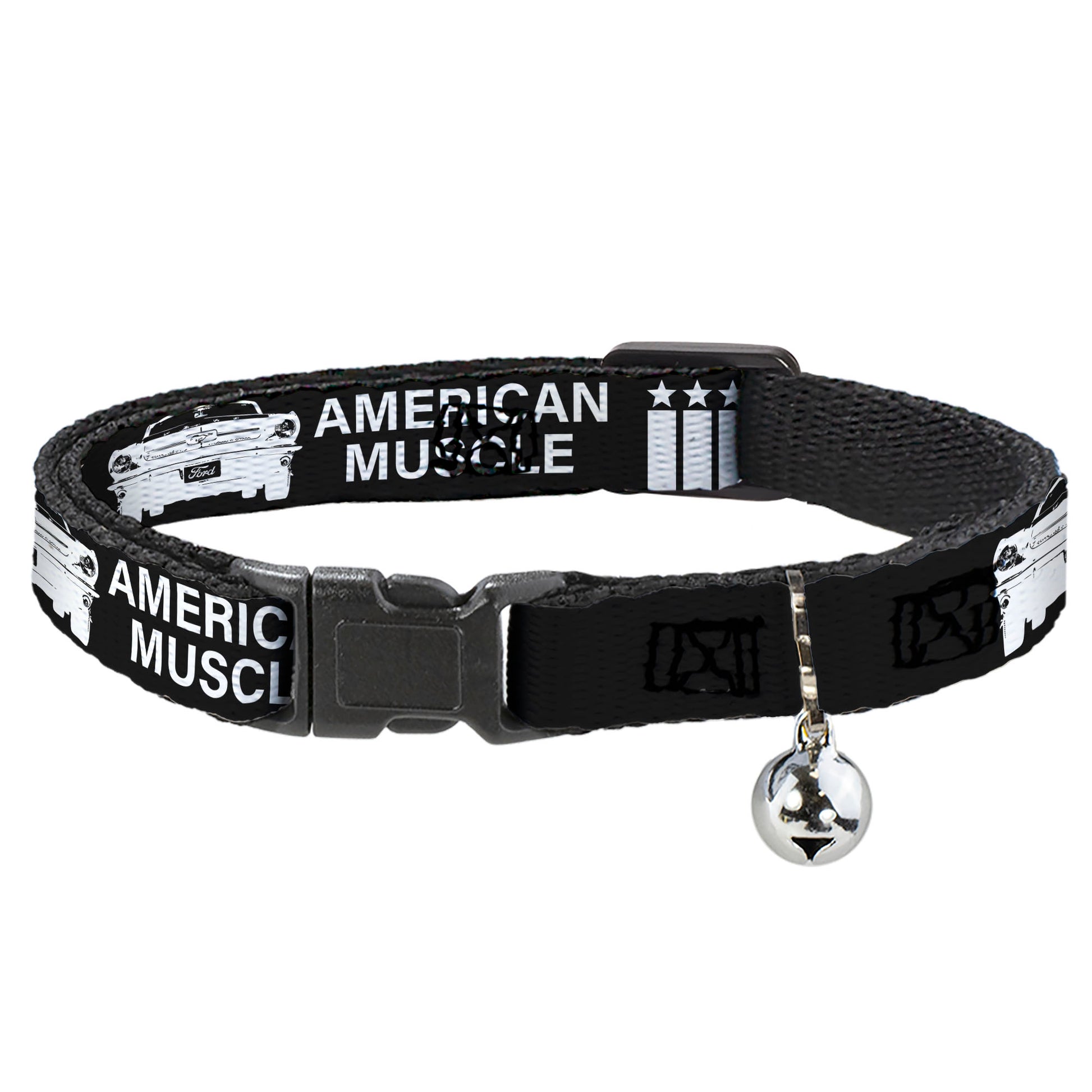 Breakaway Cat Collar with Bell - Ford Mustang Grill AMERICAN MUSCLE Stars and Stripes Black/White Breakaway Cat Collars Ford Mustang
