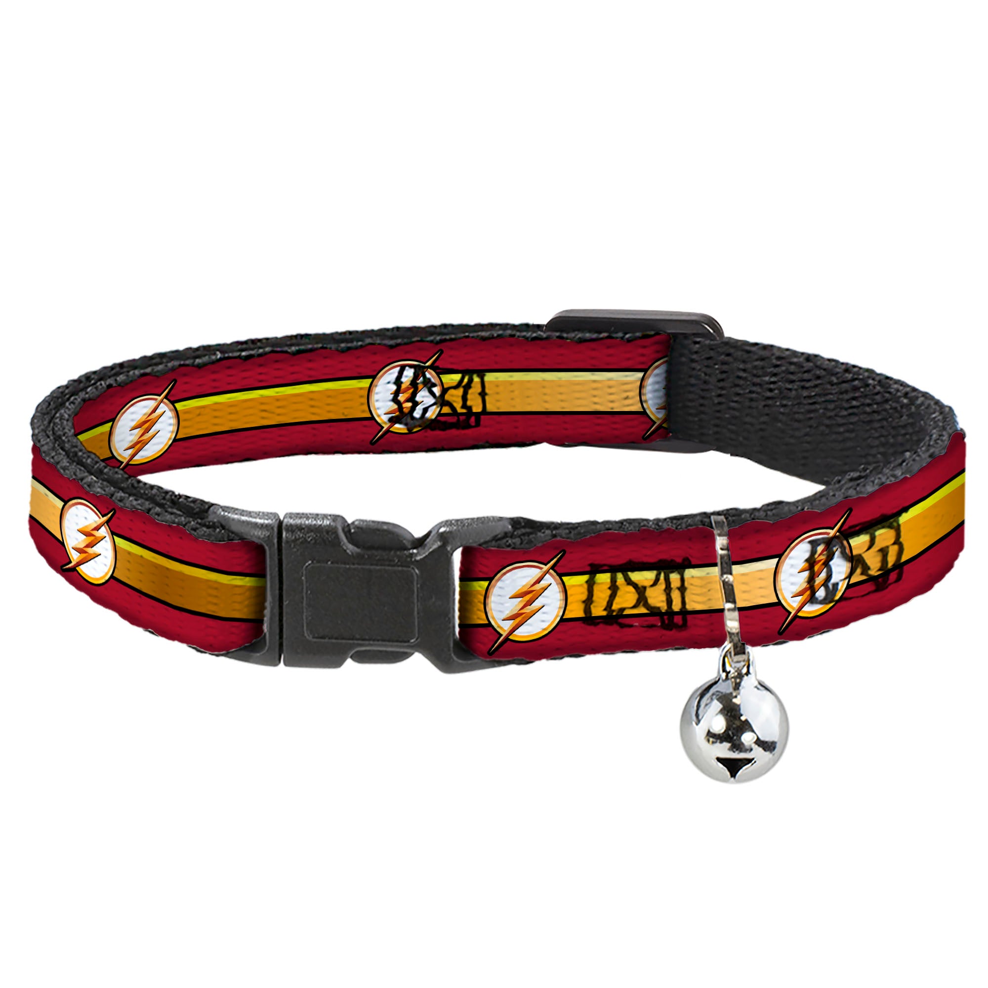 Cat Collar Breakaway - The Flash Logo Stripe Burgundy Gold Breakaway Cat Collars DC Comics