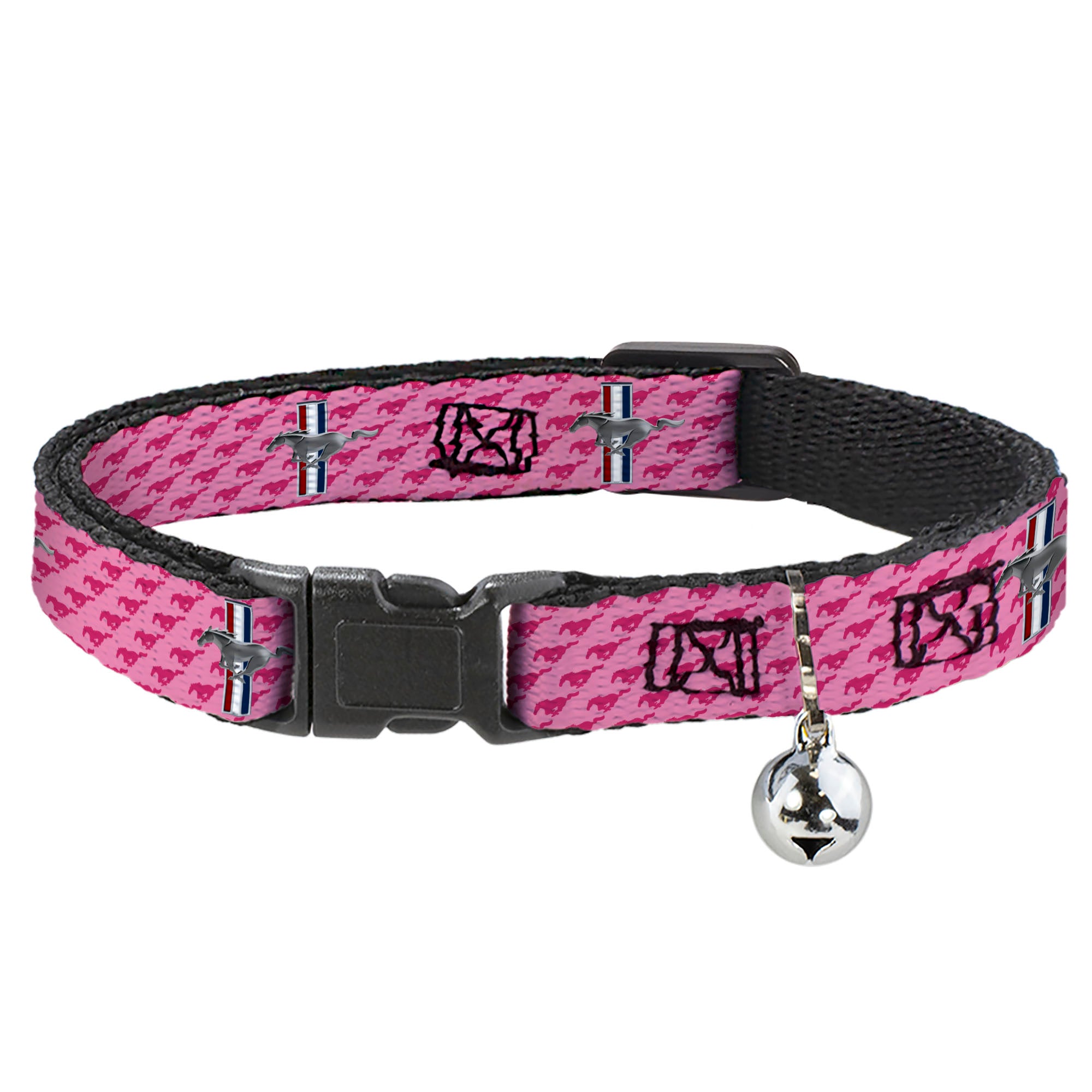 Cat Collar Breakaway - Ford Mustang w Bars w Text PINK LOGO REPEAT Breakaway Cat Collars Ford