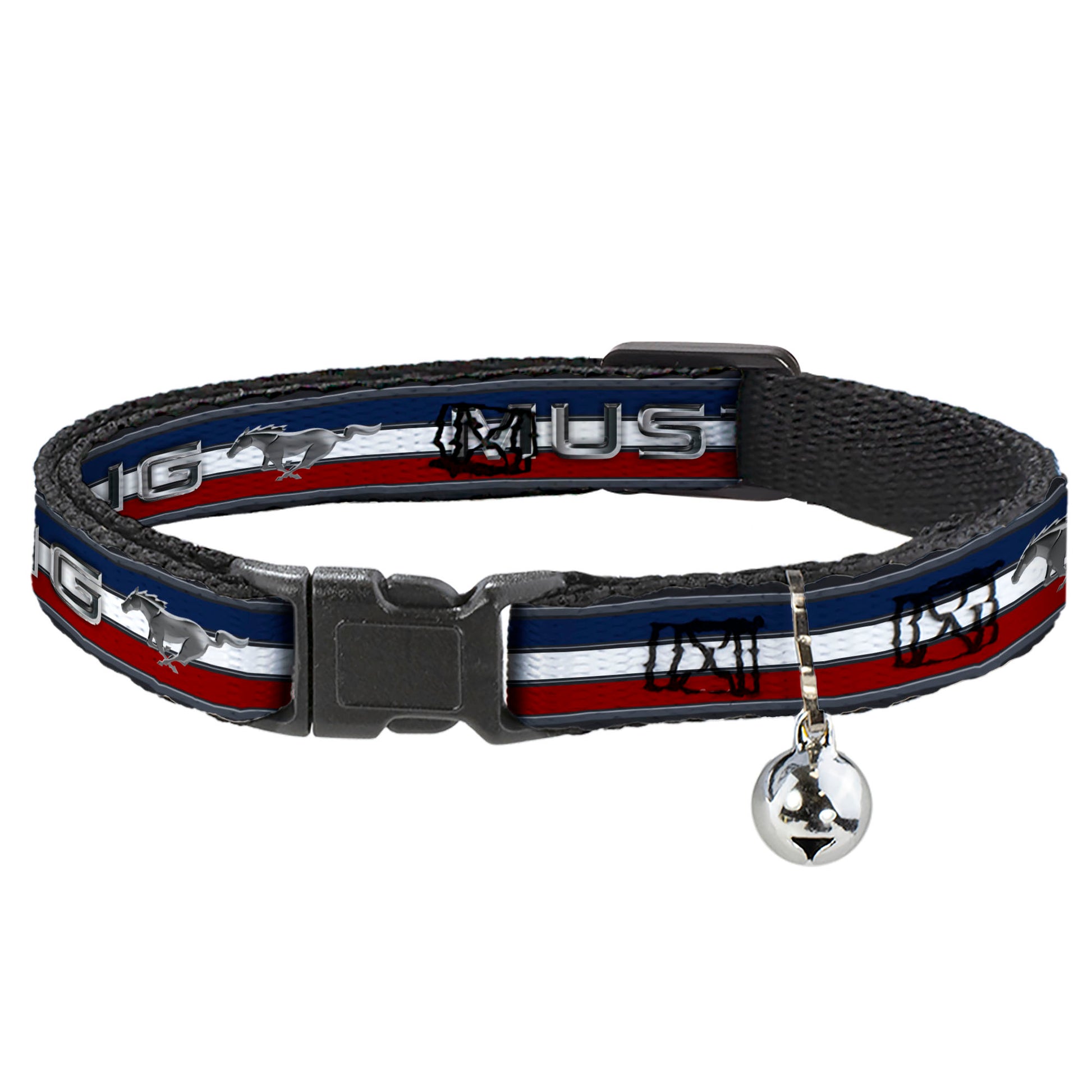 Cat Collar Breakaway - Mustang Text w Tri-Bar Stripe Breakaway Cat Collars Ford