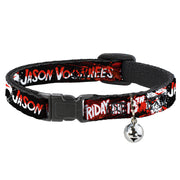 Breakaway Cat Collar with Bell - FRIDAY THE 13TH JASON VOORHIES Mask Text Black/Red/White Breakaway Cat Collars Friday the 13th