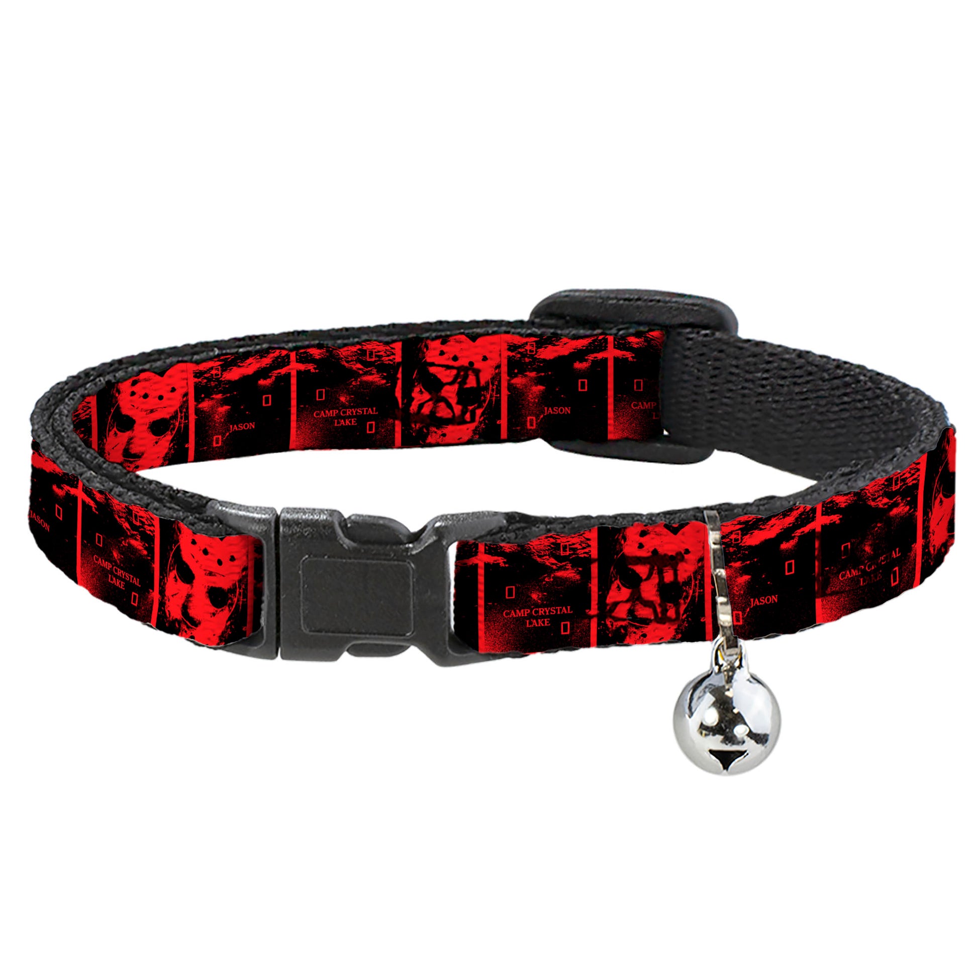Breakaway Cat Collar with Bell - Friday the 13th Jason Hockey Mask Camp Crystal Lake Blocks Black/Reds Breakaway Cat Collars Friday the 13th
