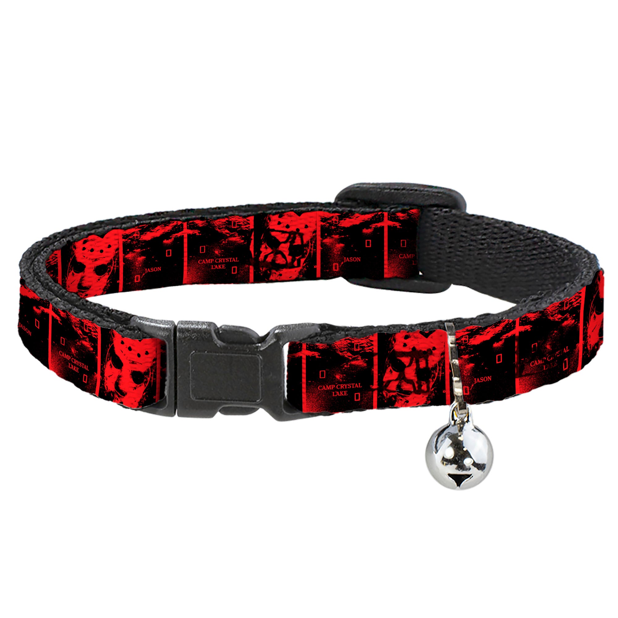 Breakaway Cat Collar with Bell - Friday the 13th Jason Hockey Mask Camp Crystal Lake Blocks Black/Reds Breakaway Cat Collars Friday the 13th