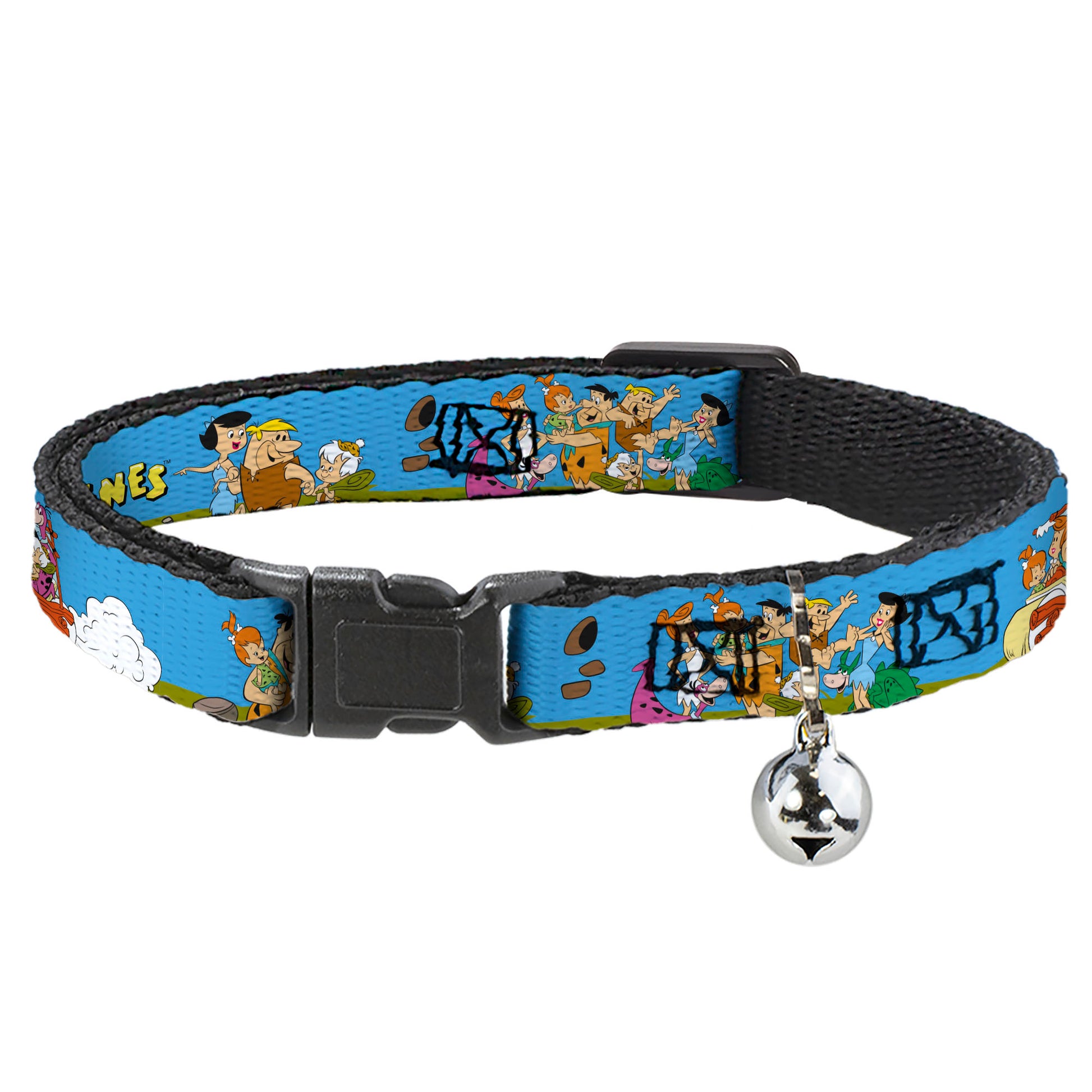 Breakaway Cat Collar with Bell - The Flintstones and Rubbles Group Pose/Logo Blue Breakaway Cat Collars The Flintstones