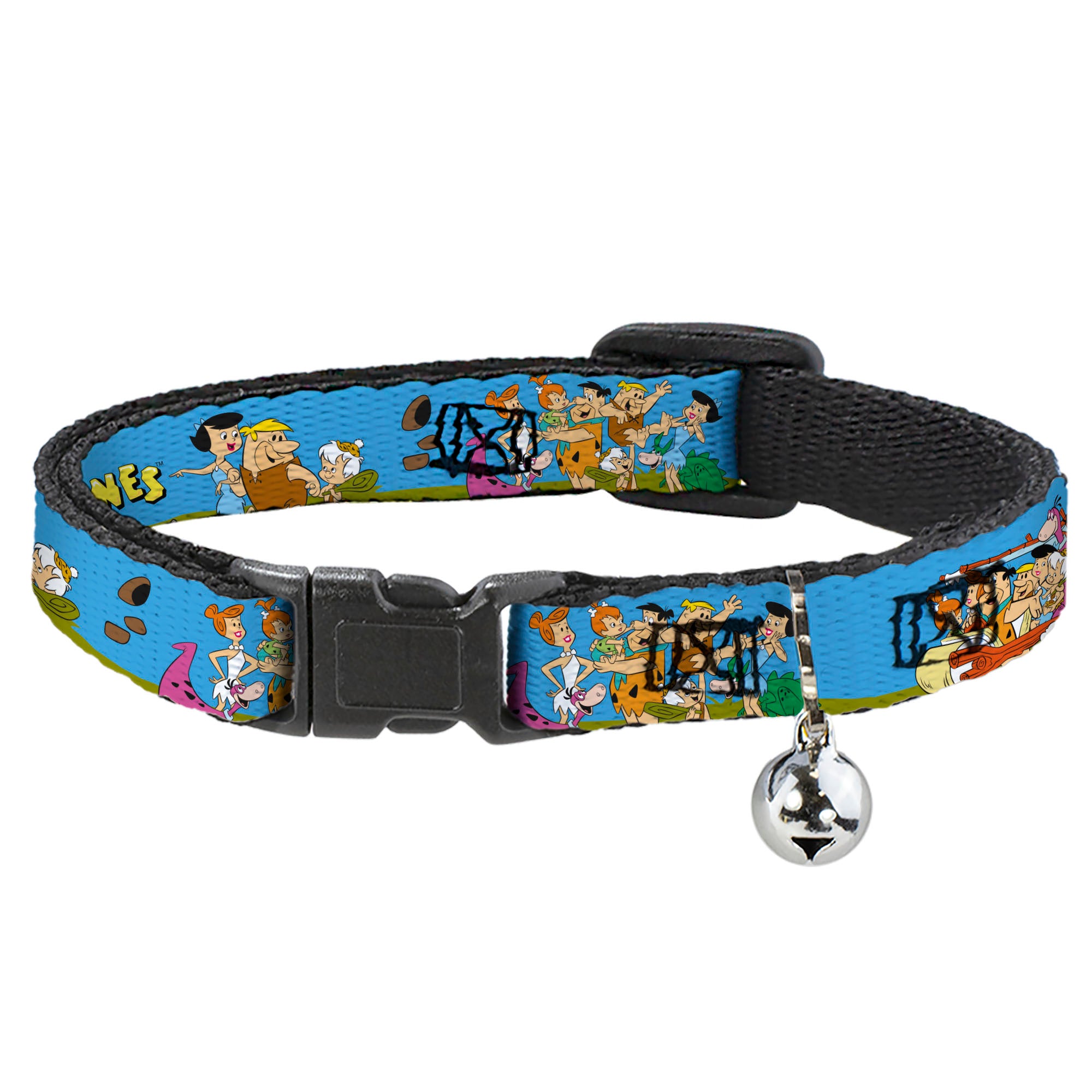 Breakaway Cat Collar with Bell - The Flintstones and Rubbles Group Pose/Logo Blue Breakaway Cat Collars The Flintstones