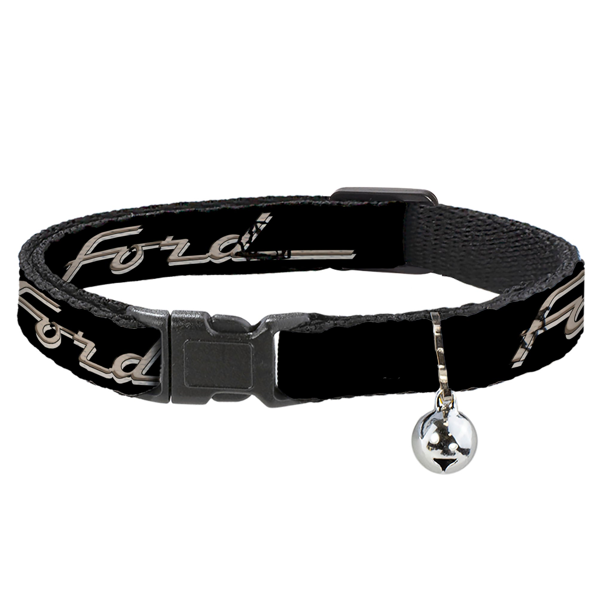Breakaway Cat Collar with Bell - FORD F-100 Script Black/Tan-Gray Breakaway Cat Collars Ford