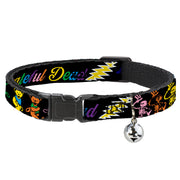 Cat Collar Breakaway - Grateful Dead Script w Bears & Skeletons Black Multi Color Breakaway Cat Collars Grateful Dead