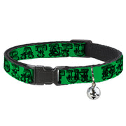 Cat Collar Breakaway - Grateful Dead Text w Skull & Roses Green Breakaway Cat Collars Grateful Dead
