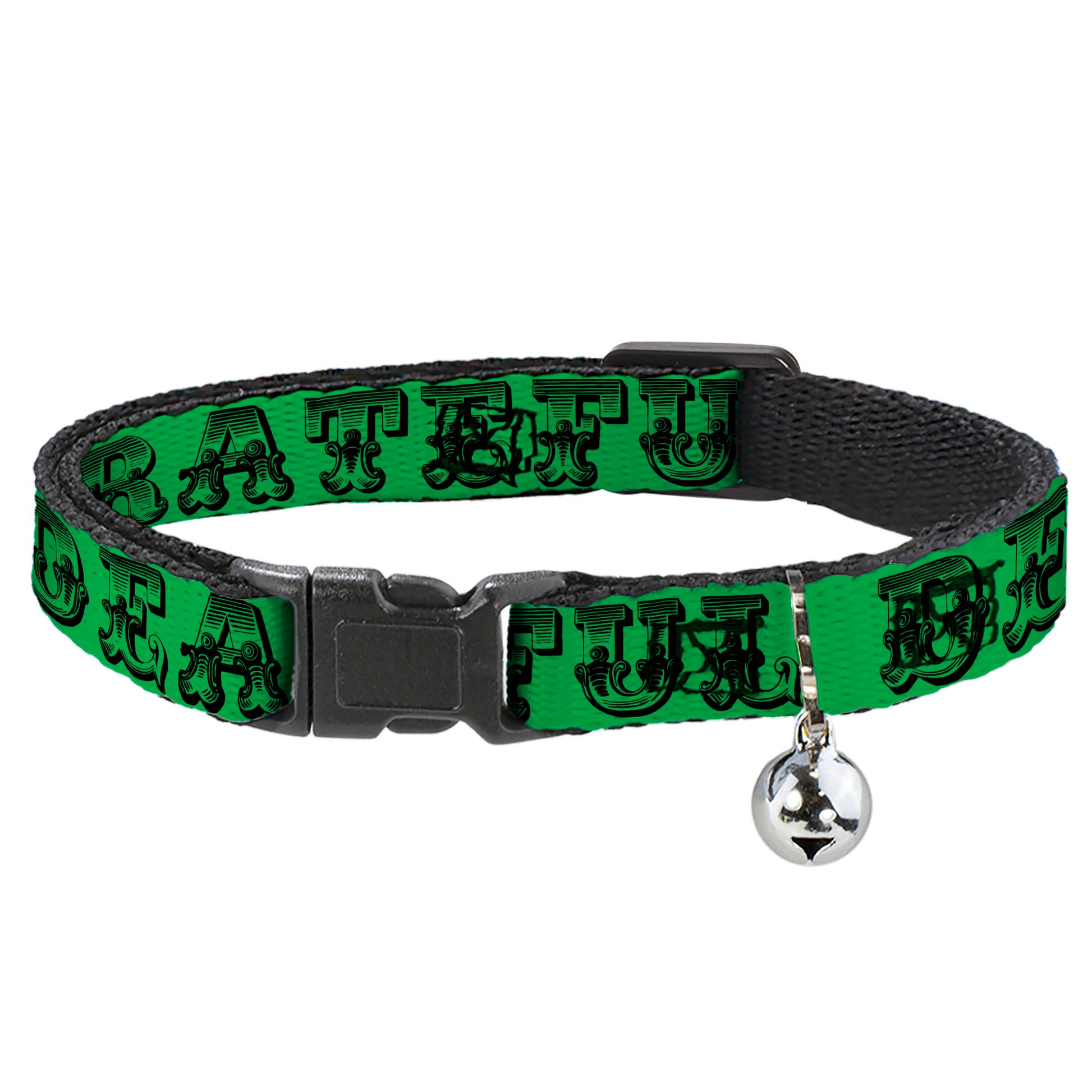 Cat Collar Breakaway - Grateful Dead Text w Skull & Roses Green Breakaway Cat Collars Grateful Dead