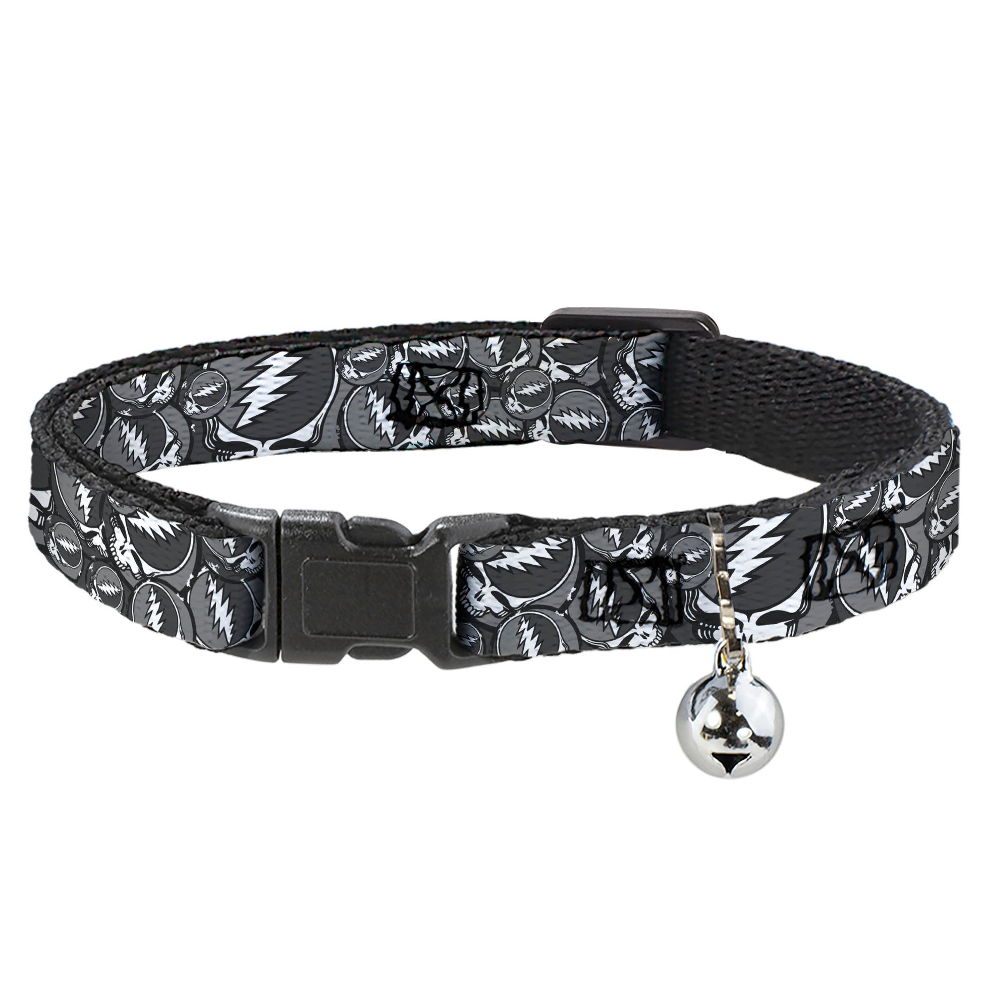 Cat Collar Breakaway - Steal Your Face Stacked Gray Breakaway Cat Collars Grateful Dead