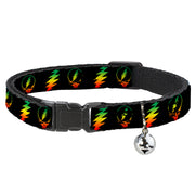Cat Collar Breakaway - Steal Your Face w Lightning Bolt Repeat Black Rasta Breakaway Cat Collars Grateful Dead