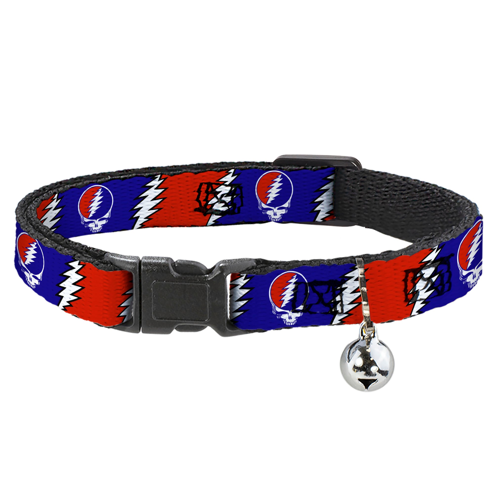 Cat Collar Breakaway - Steal Your Face w Lightning Bolt Repeat Red White Blue Breakaway Cat Collars Grateful Dead