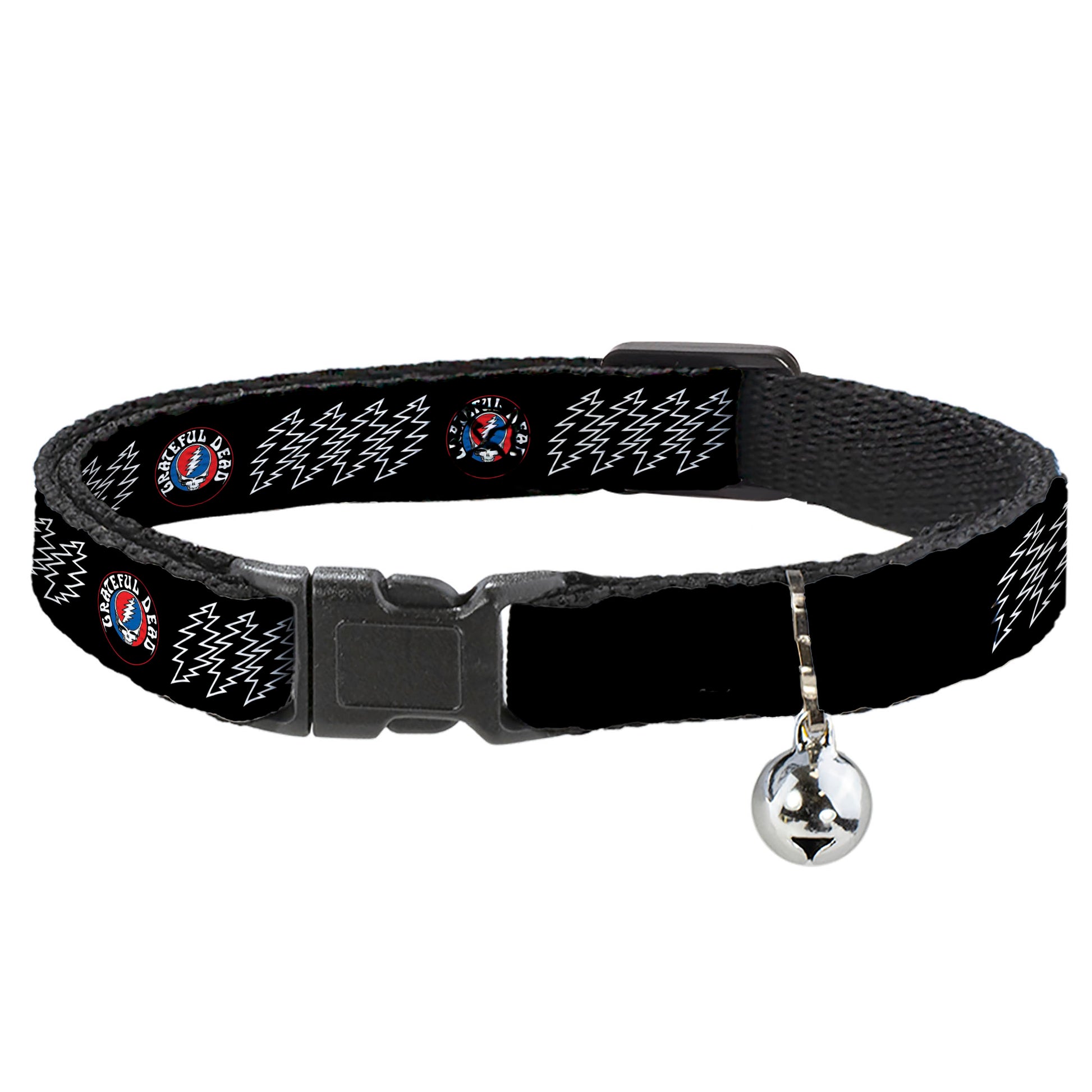 Breakaway Cat Collar with Bell - GRATEFUL DEAD Steal Your Face and Bolts Black/White Breakaway Cat Collars Grateful Dead