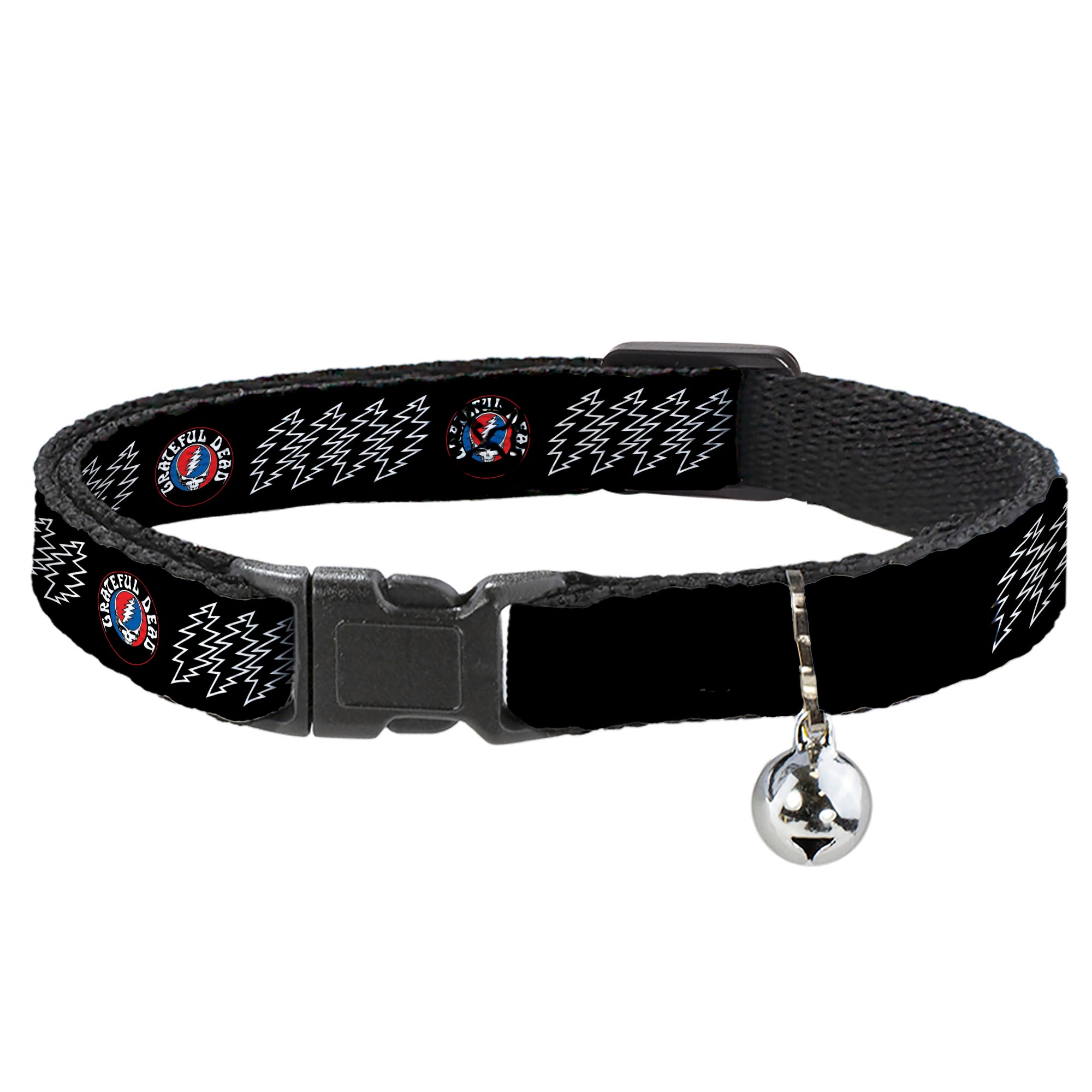 Breakaway Cat Collar with Bell - GRATEFUL DEAD Steal Your Face and Bolts Black/White Breakaway Cat Collars Grateful Dead
