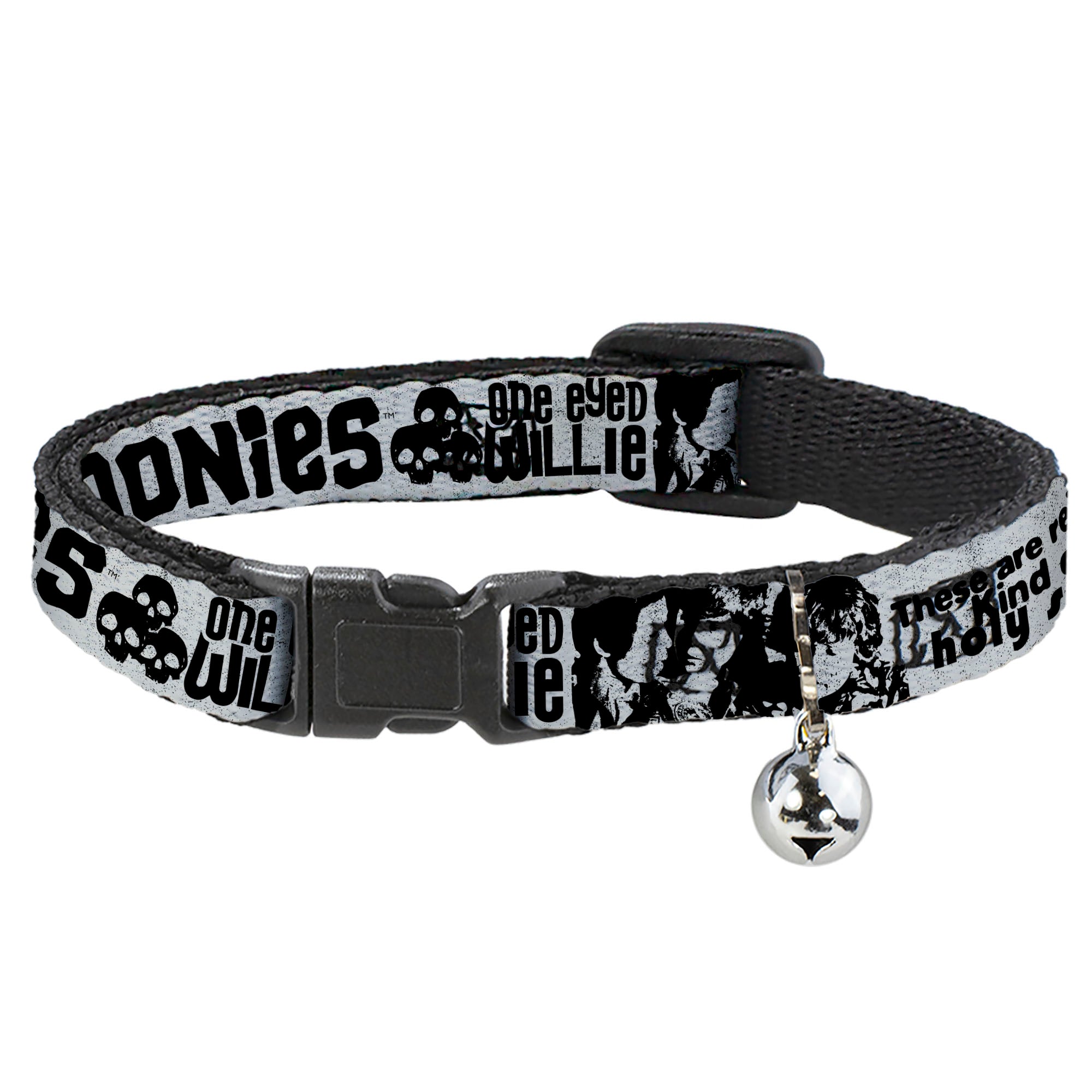 Breakaway Cat Collar with Bell - THE GOONIES Quotes and Icons Collage Gray/Black Breakaway Cat Collars The Goonies