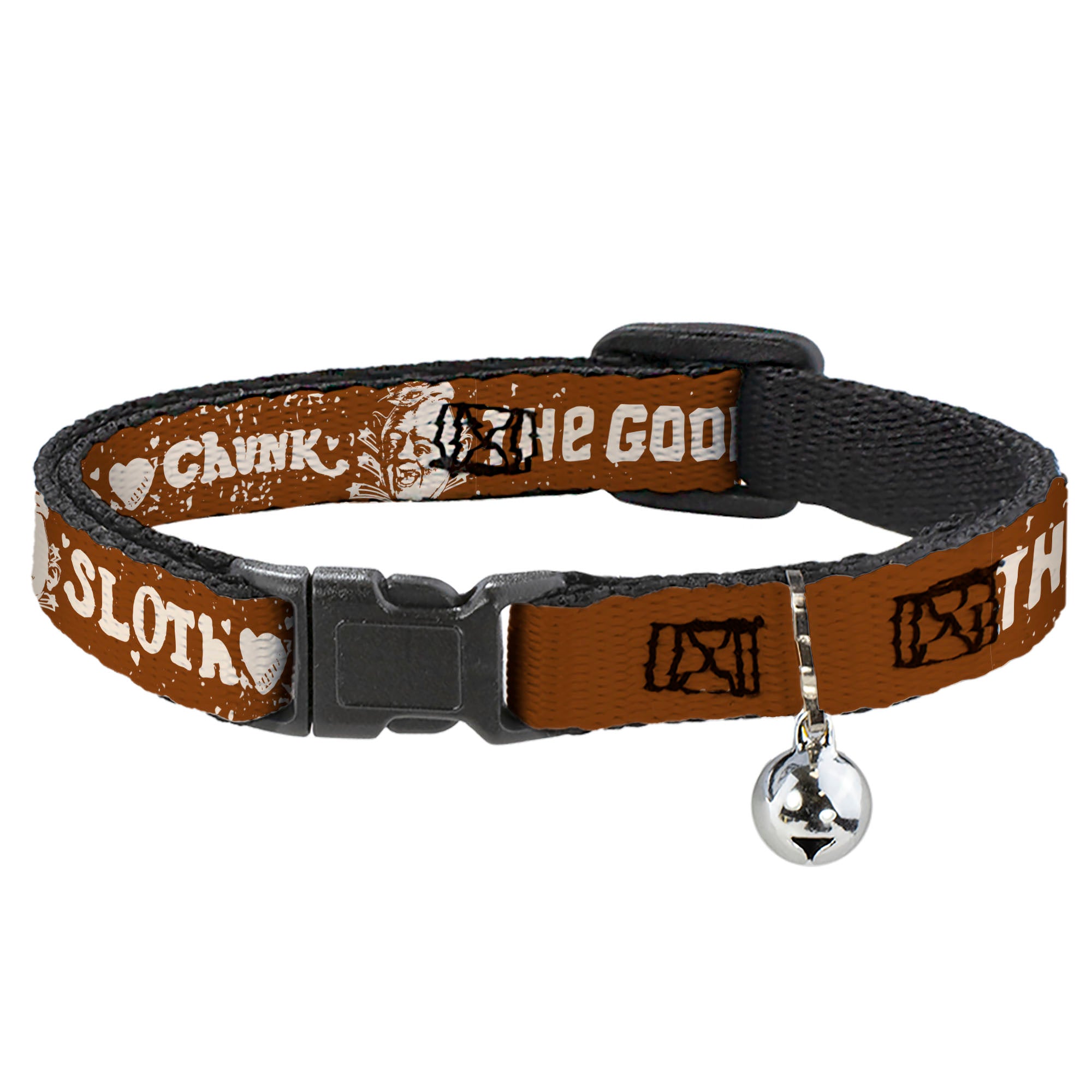 Breakaway Cat Collar with Bell - THE GOONIES SLOTH LOVE CHUNK Quote and Title Logo Brown/Tan Breakaway Cat Collars The Goonies