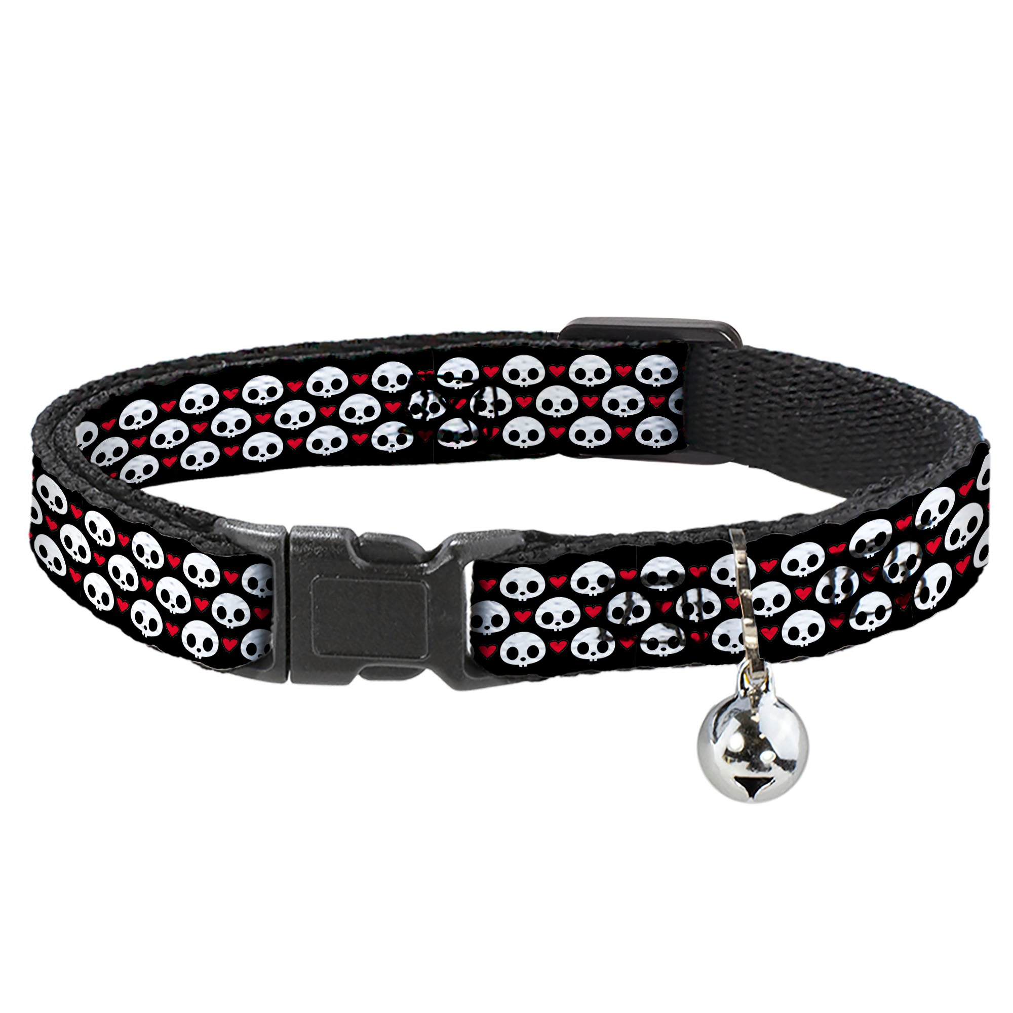 Breakaway Cat Collar with Bell - Skelanimals Face Logo and Heart Black/White/Red