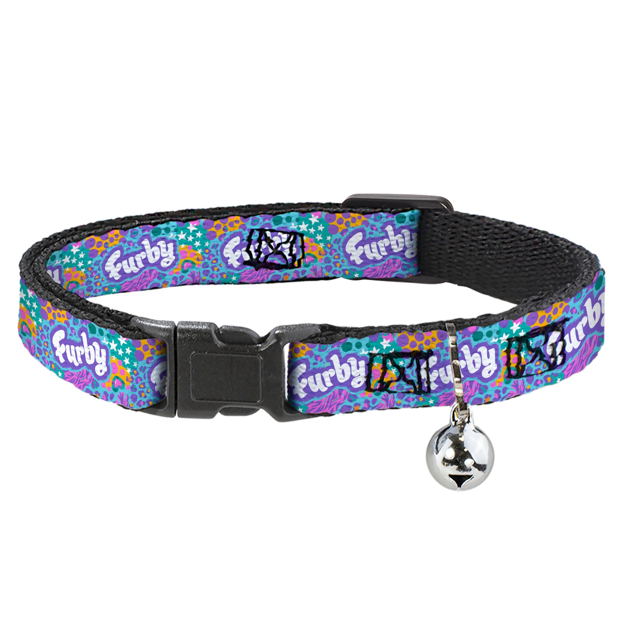 Breakaway Cat Collar with Bell - FURBY Title Logo and Fur Prints Collage Multi Color/White
