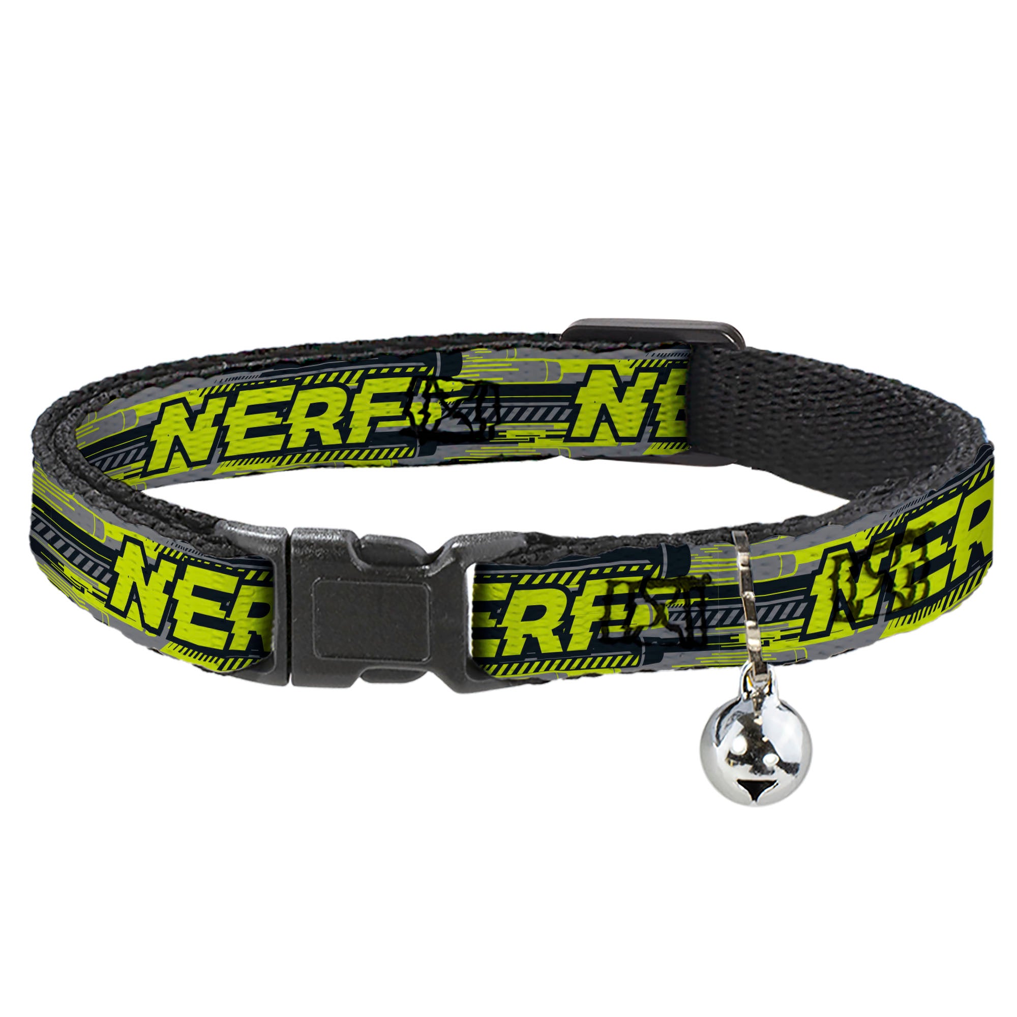 Breakaway Cat Collar with Bell - NERF Text Glitch Logo Gray/Yellow/Black
