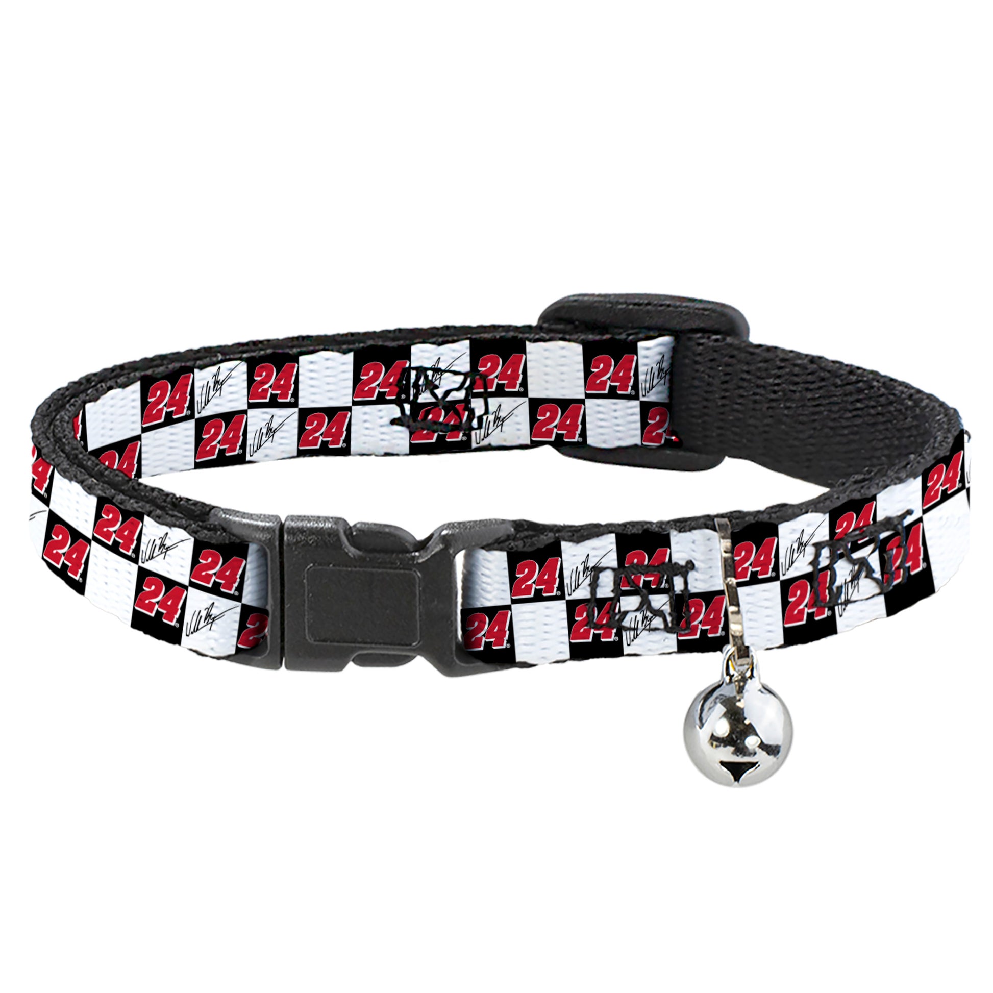 Breakaway Cat Collar with Bell - William Byron Autograph and #24 Checker Logo Black/White/Red Breakaway Cat Collars Hendrick Motorsports