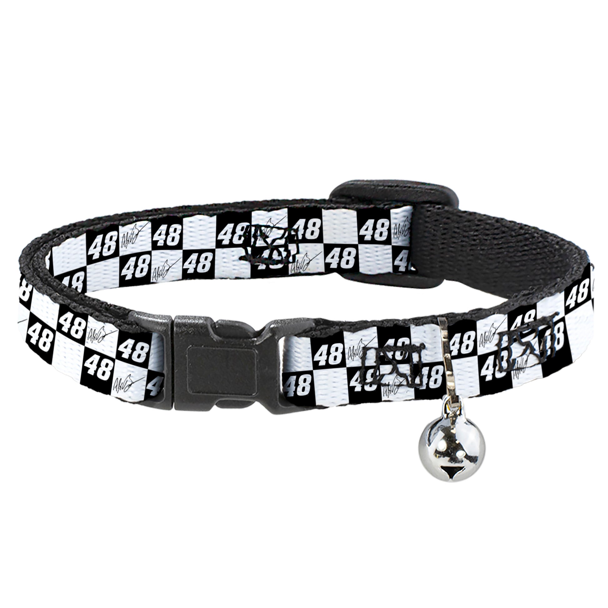 Breakaway Cat Collar with Bell - Alex Bowman Autograph and #48 Checker Logo Black/White Breakaway Cat Collars Hendrick Motorsports